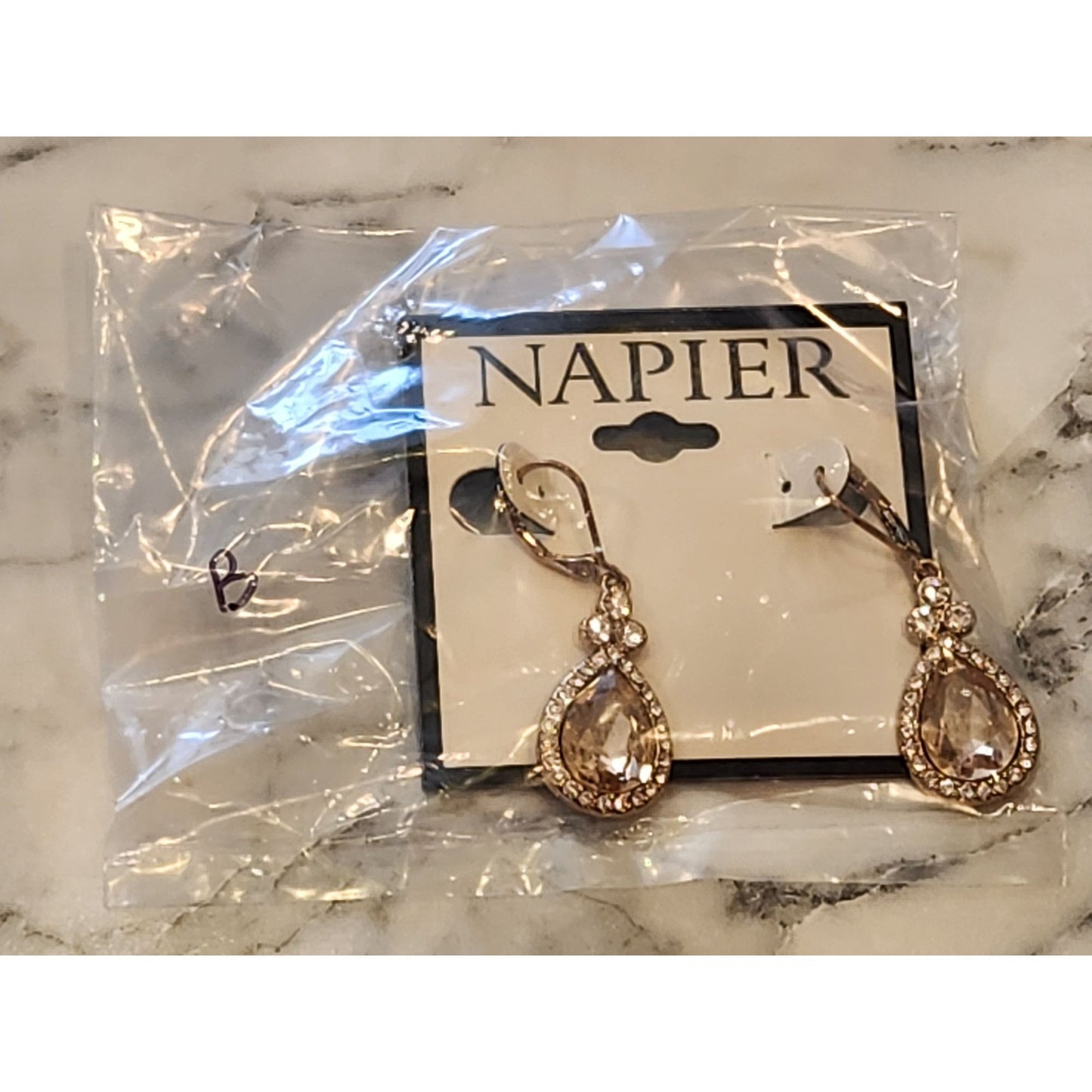 Napier Gold-Tone Drop Earrings With Sparkling Clear Crystal Accents Teardrop