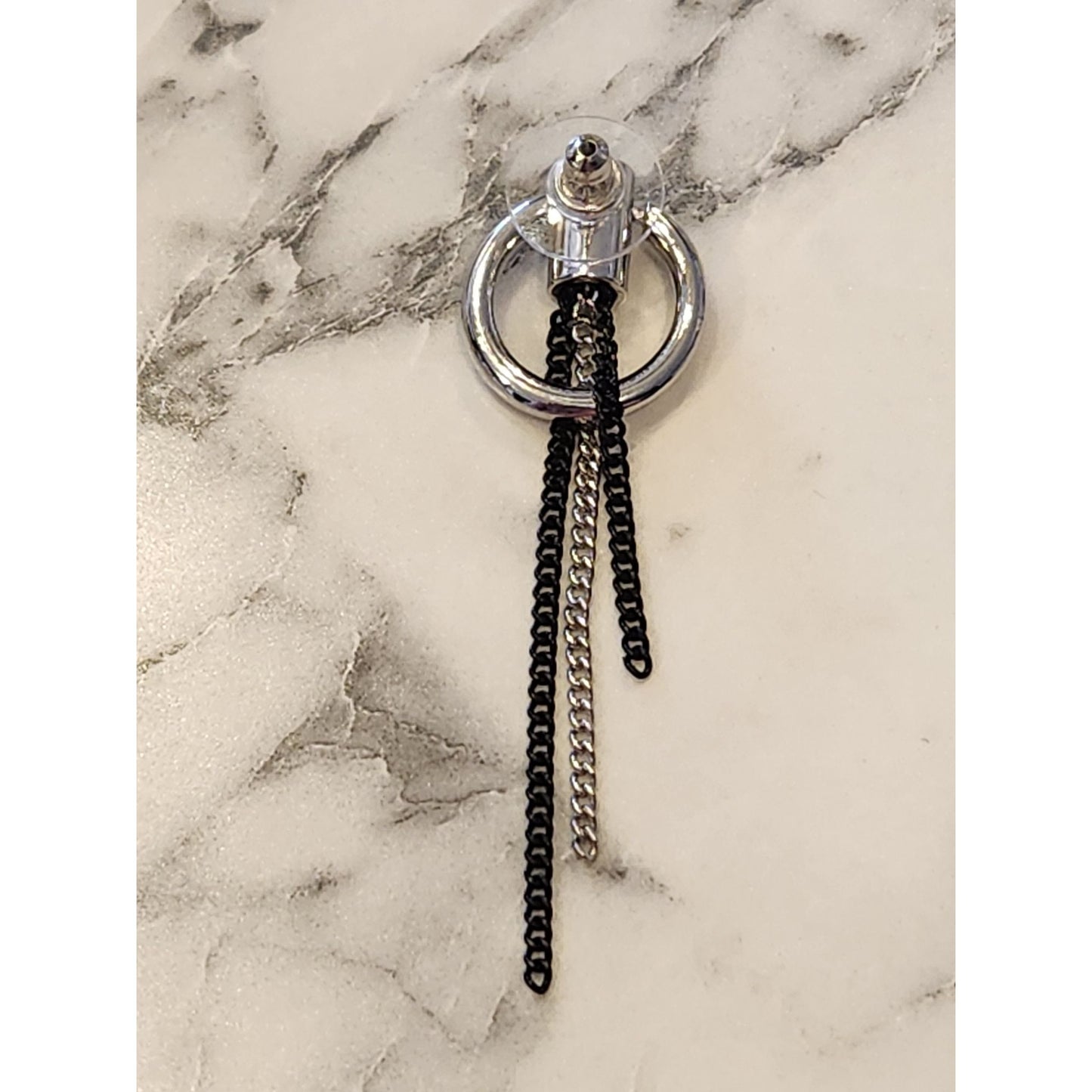 Simply Vera Vera Wang Silver-Tone & Black Chain Drop Circle Stud Earrings