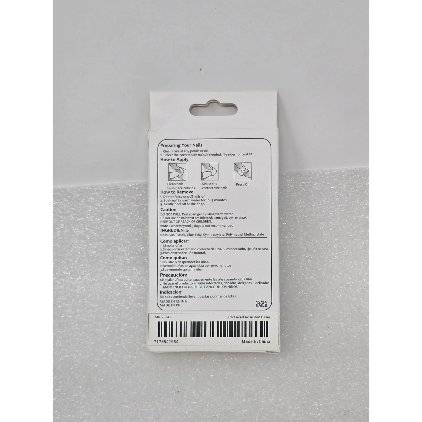 Beautiful Nail Advanced Rose Red Laser Press-On Nails 12/24 Count