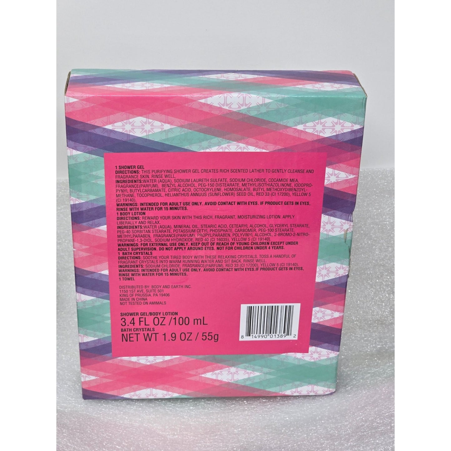 Body & Earth Cherry Blossom Spa Gift Set Shower Gel Lotion Bath Crystals & Towel