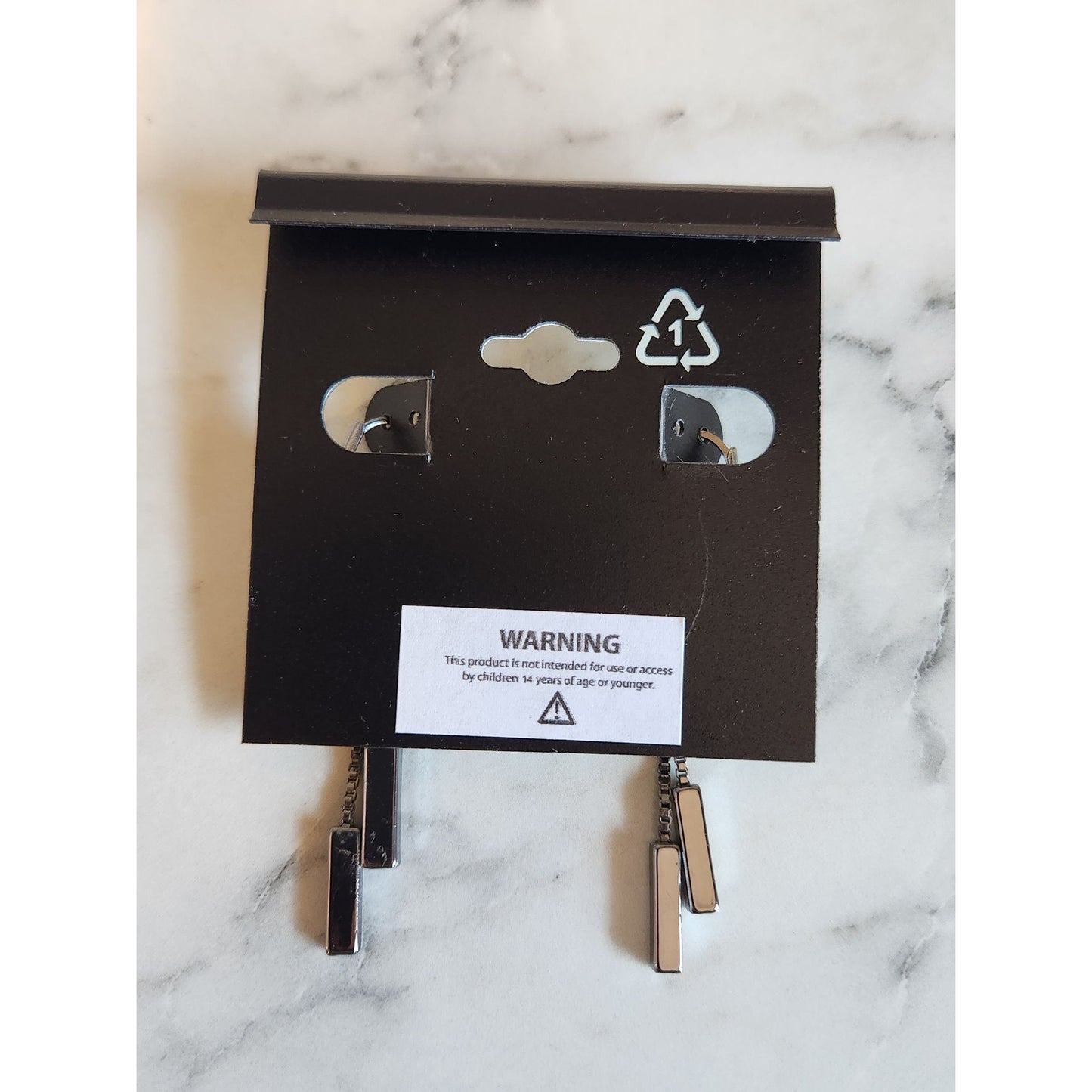 Napier Silver-Tone Dangle Earrings With Black Rectangular Accents