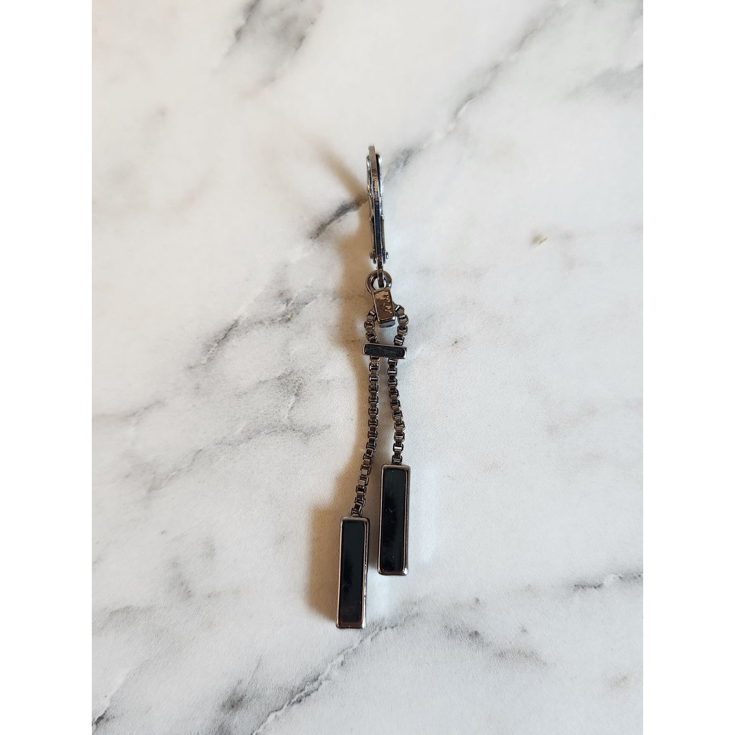 Napier Silver-Tone Dangle Earrings With Black Rectangular Accents