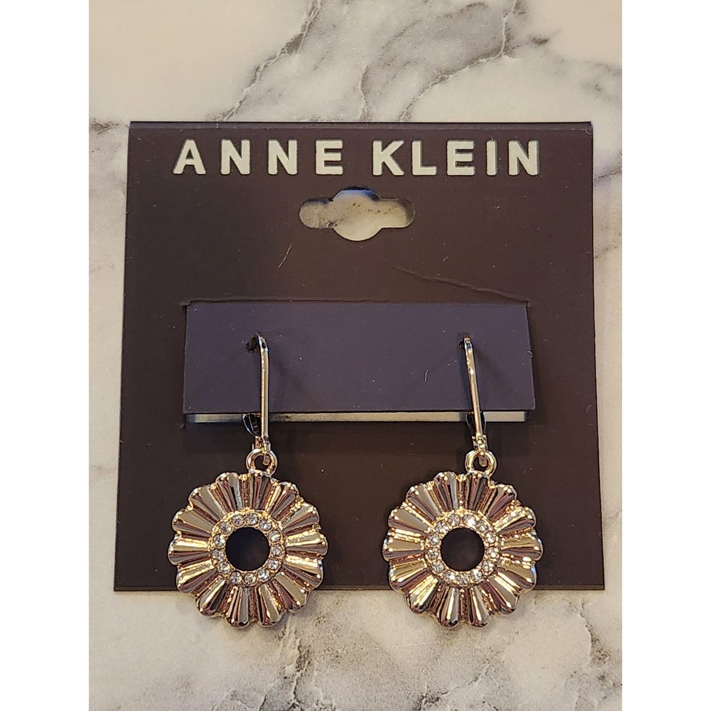 Anne Klein Gold-Tone Floral Drop Earrings With Rhinestone Accents