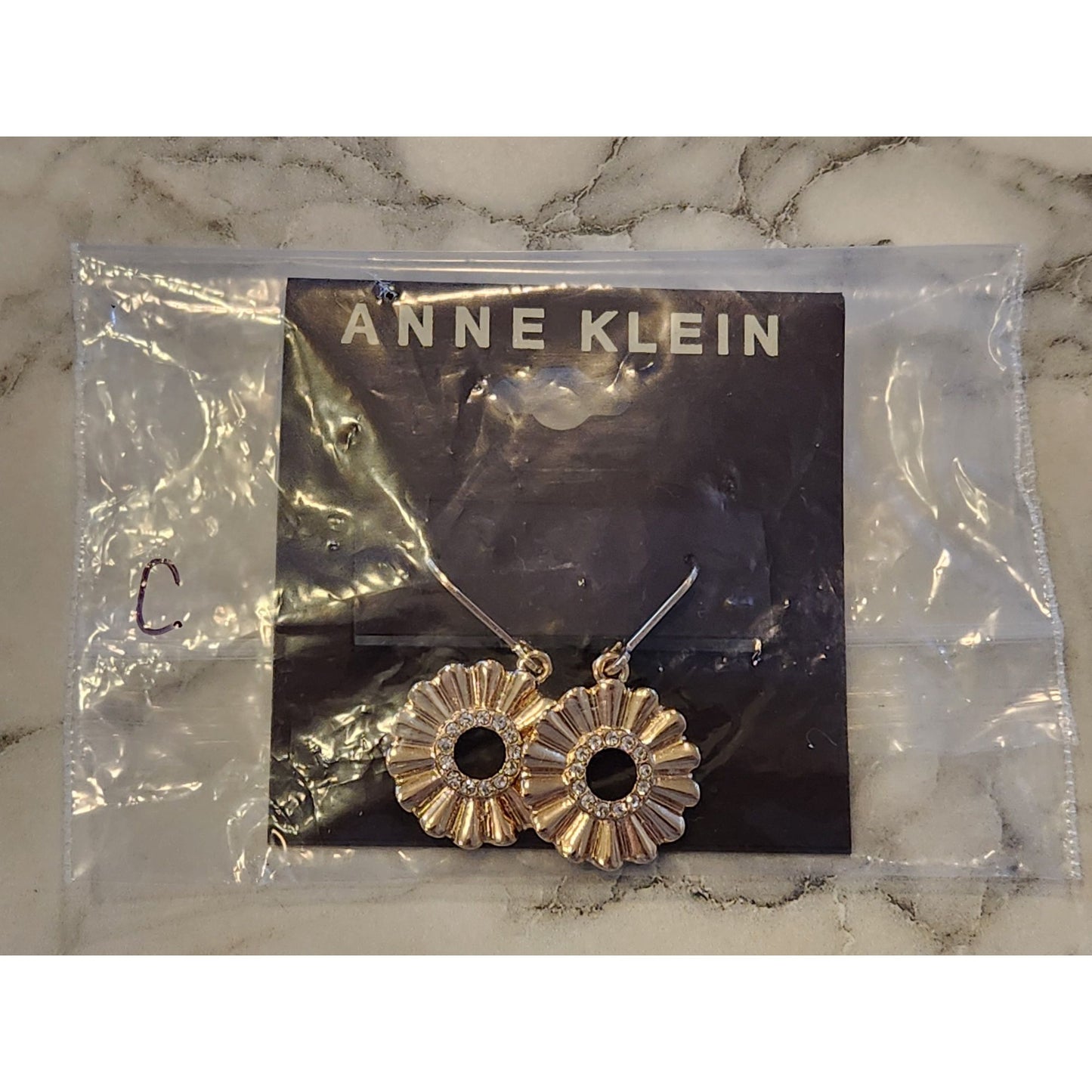 Anne Klein Gold-Tone Floral Drop Earrings With Rhinestone Accents