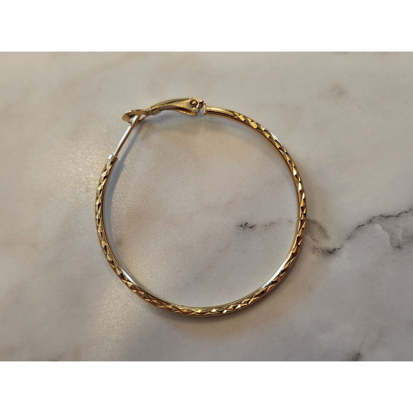Gold-Tone Sterling Silver Hoop Earrings With Textured Design