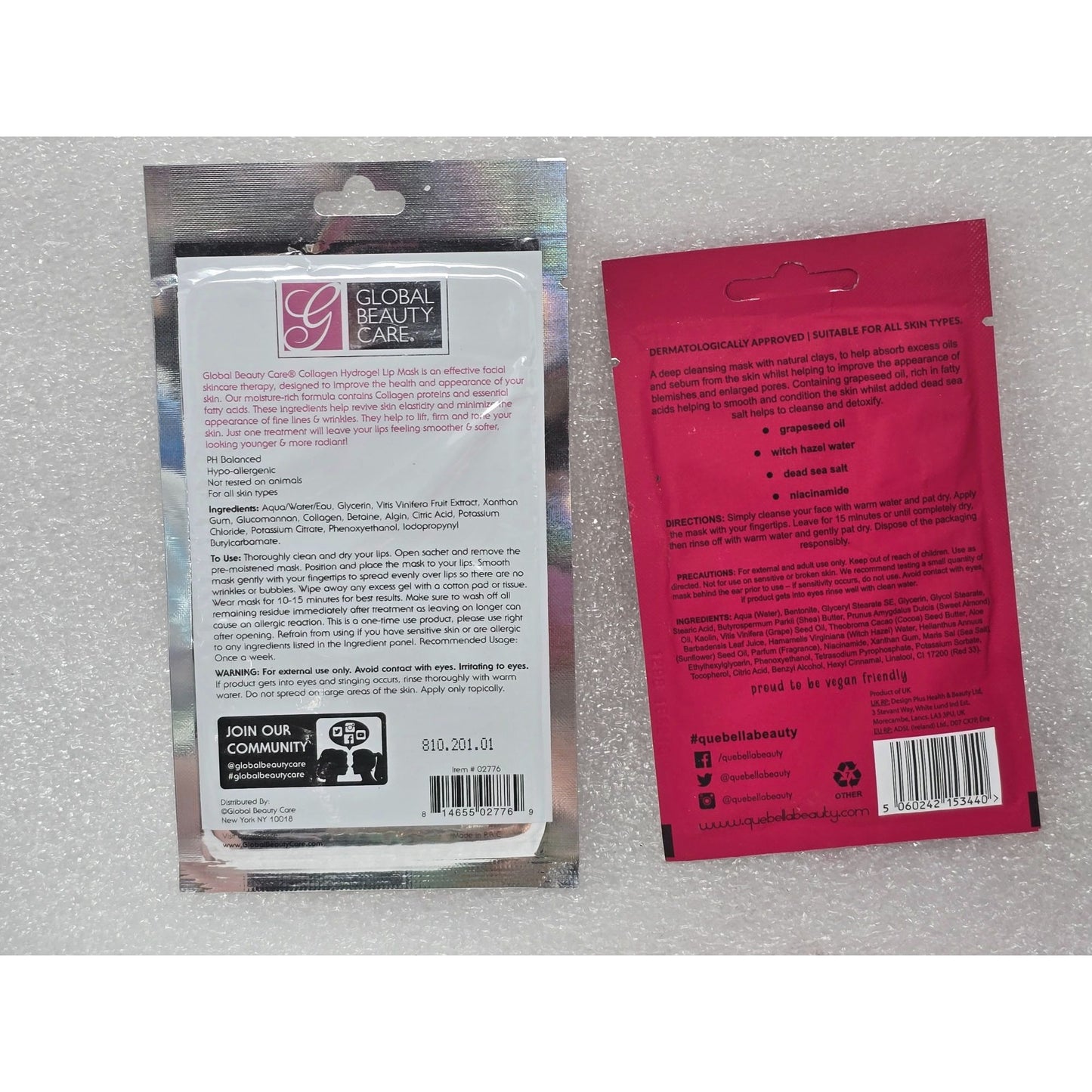 Global Beauty Care Collagen Hydrogel Lip & Que Bella Pink Clay Mask Set