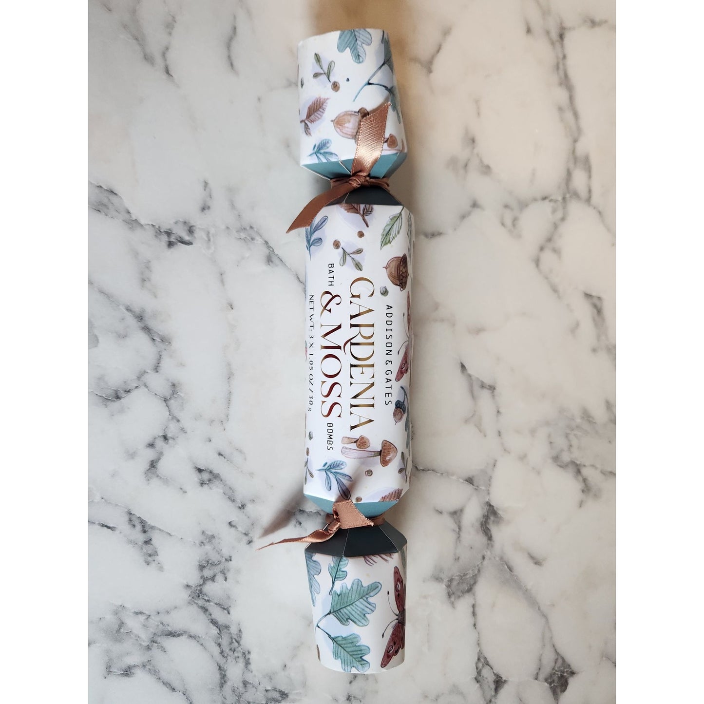 Addison & Gates Gardenia & Moss Scented Bath Bombs Set Ribbon-Wrapped Packaging