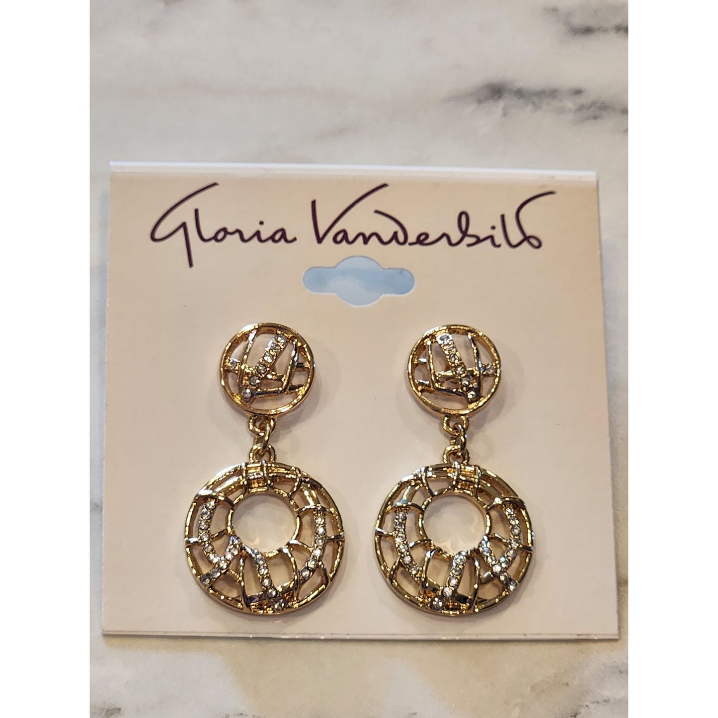 Goldtone Gloria Vanderbilt Round Drop Earrings With Rhinestone Accents
