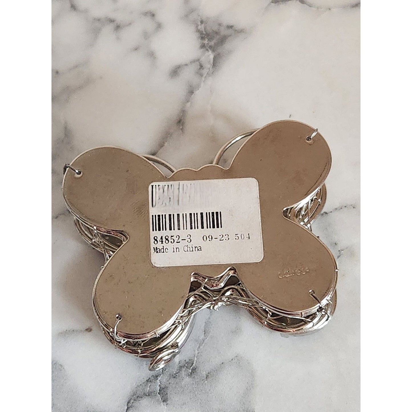 Purple Rhinestone Butterfly Jewelry Trinket Box With Silver Wire Mesh Design