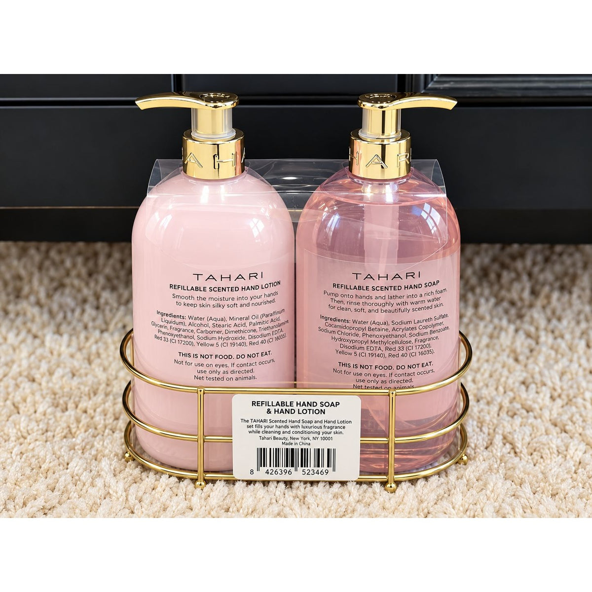 Tahari Luxury Rosewater Peony Hand Wash & Lotion Gift Set 32 oz Gold Caddy