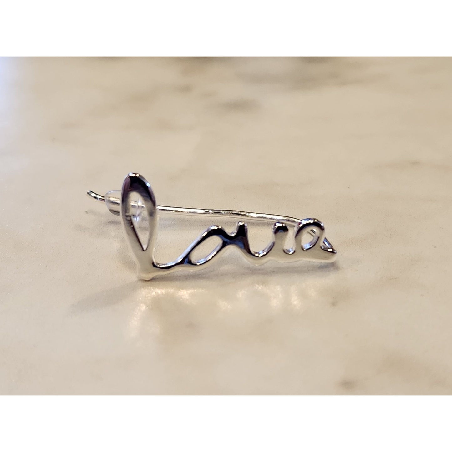 Sterling Silver "Love" Text Drop Earrings With Secure Backing