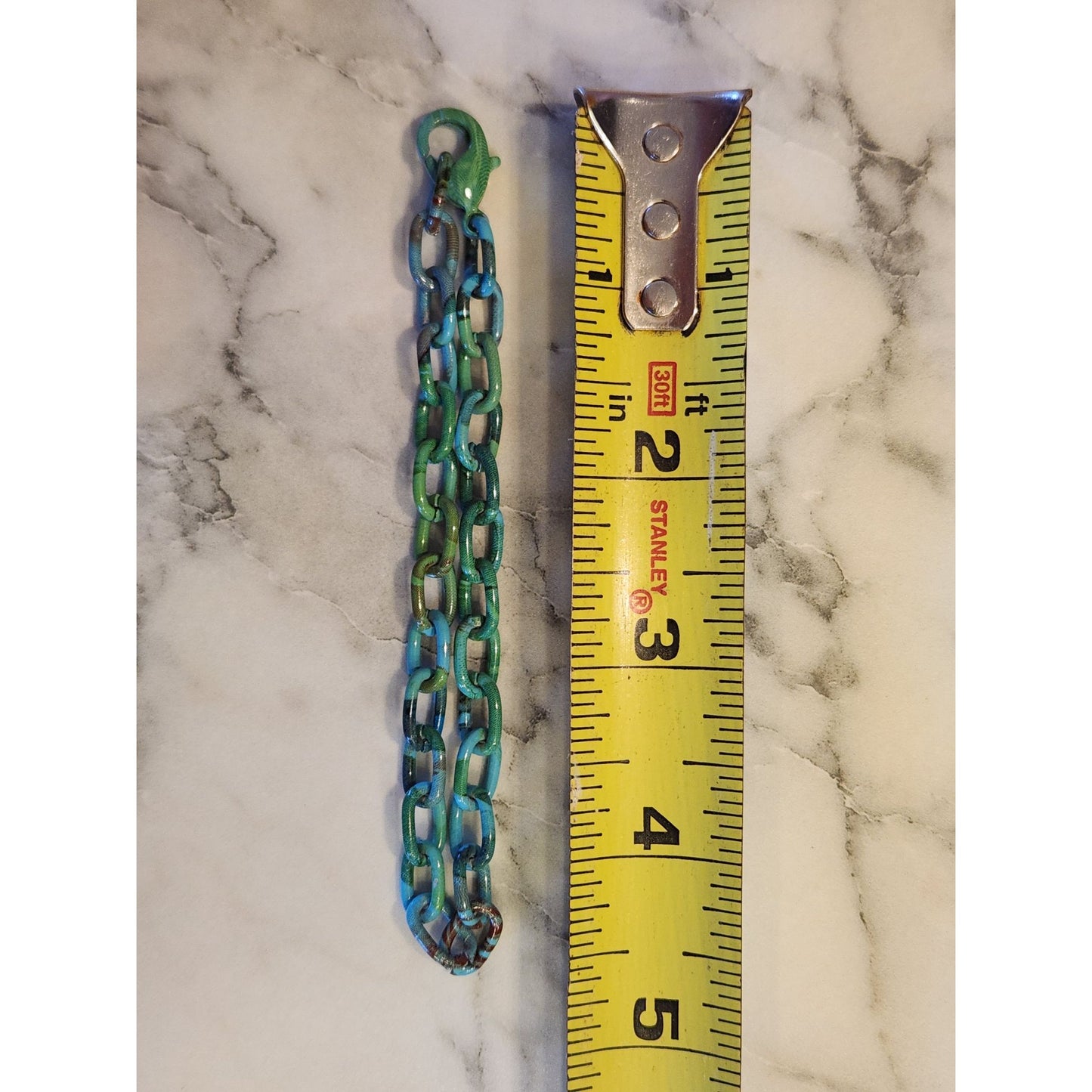 Chunky Blue & Green Chain Link Bracelet With Clasp