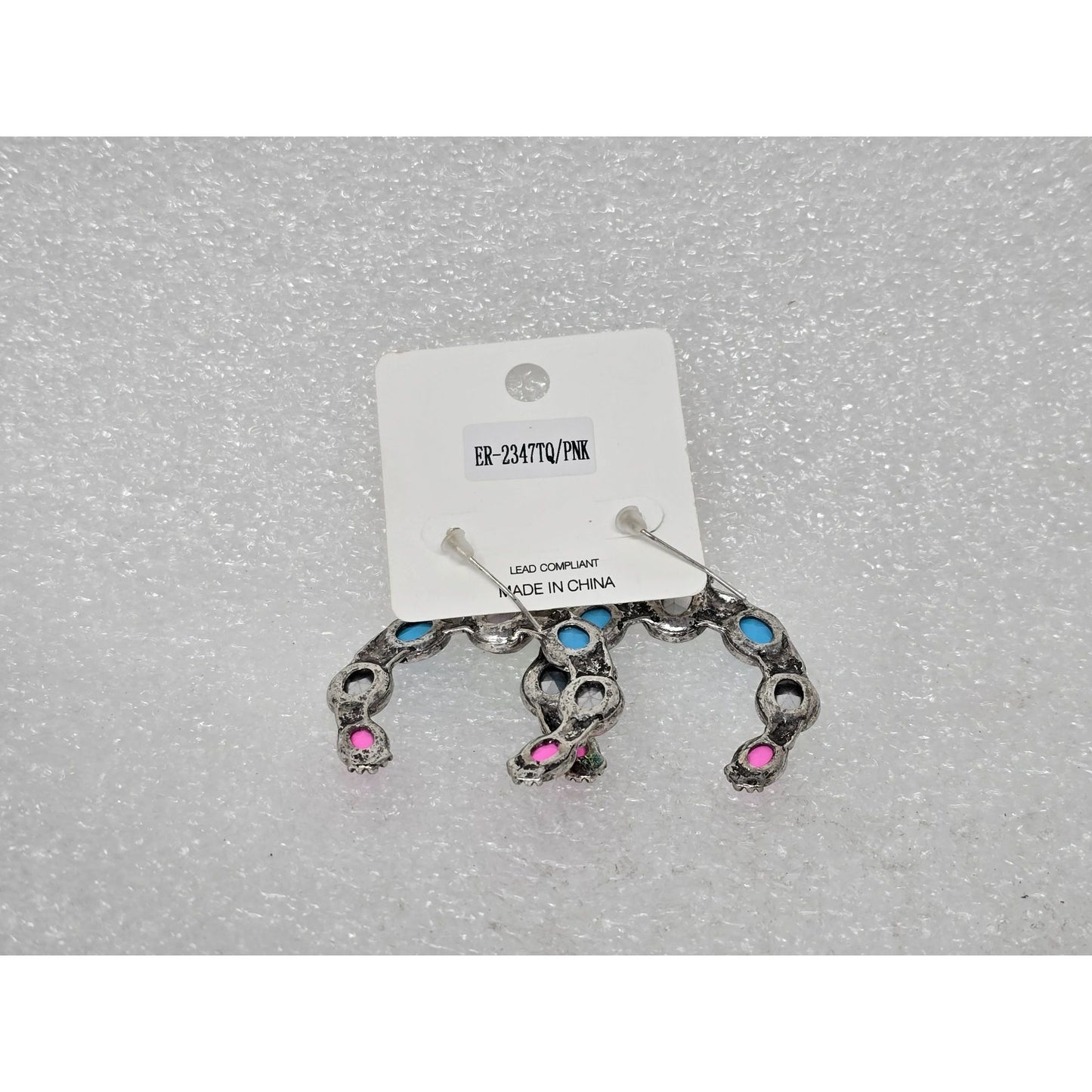 Opalescent Blue & Pink Crystal Horseshoe Western Earrings