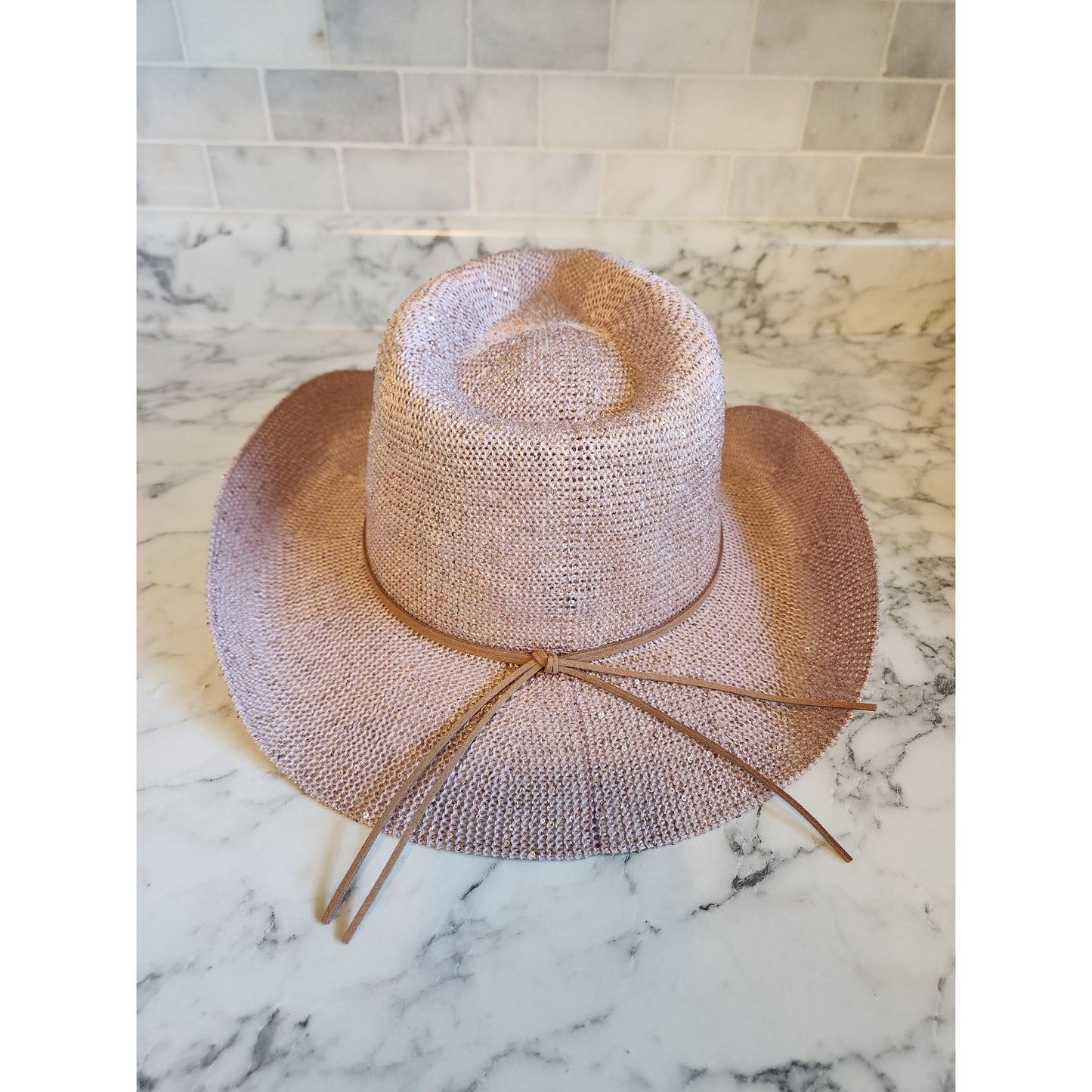 Womens C.C. Pink Straw Cowboy Hat With Adjustable Inner Band
