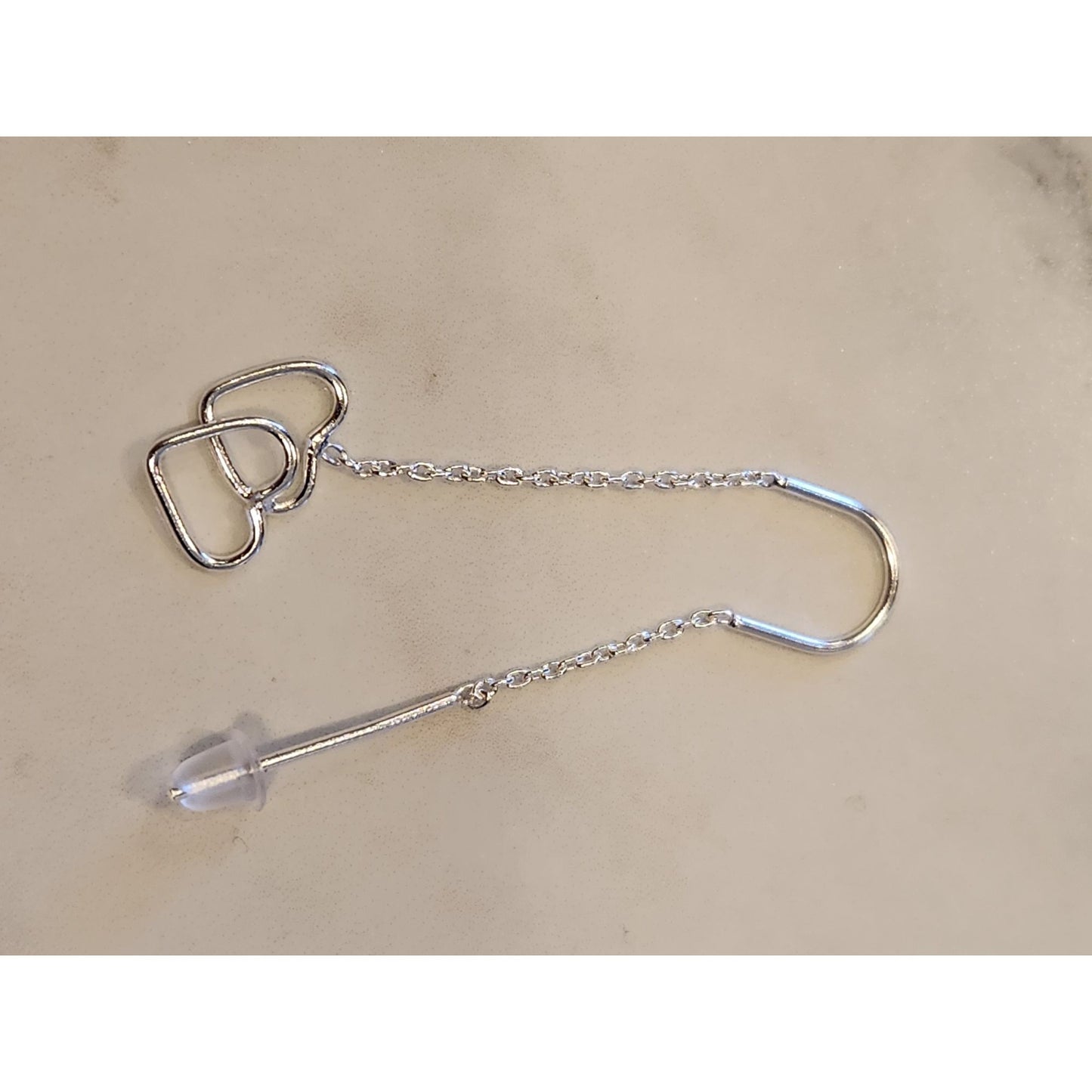 Sterling Silver Double Heart Threader Earrings With Chain Design