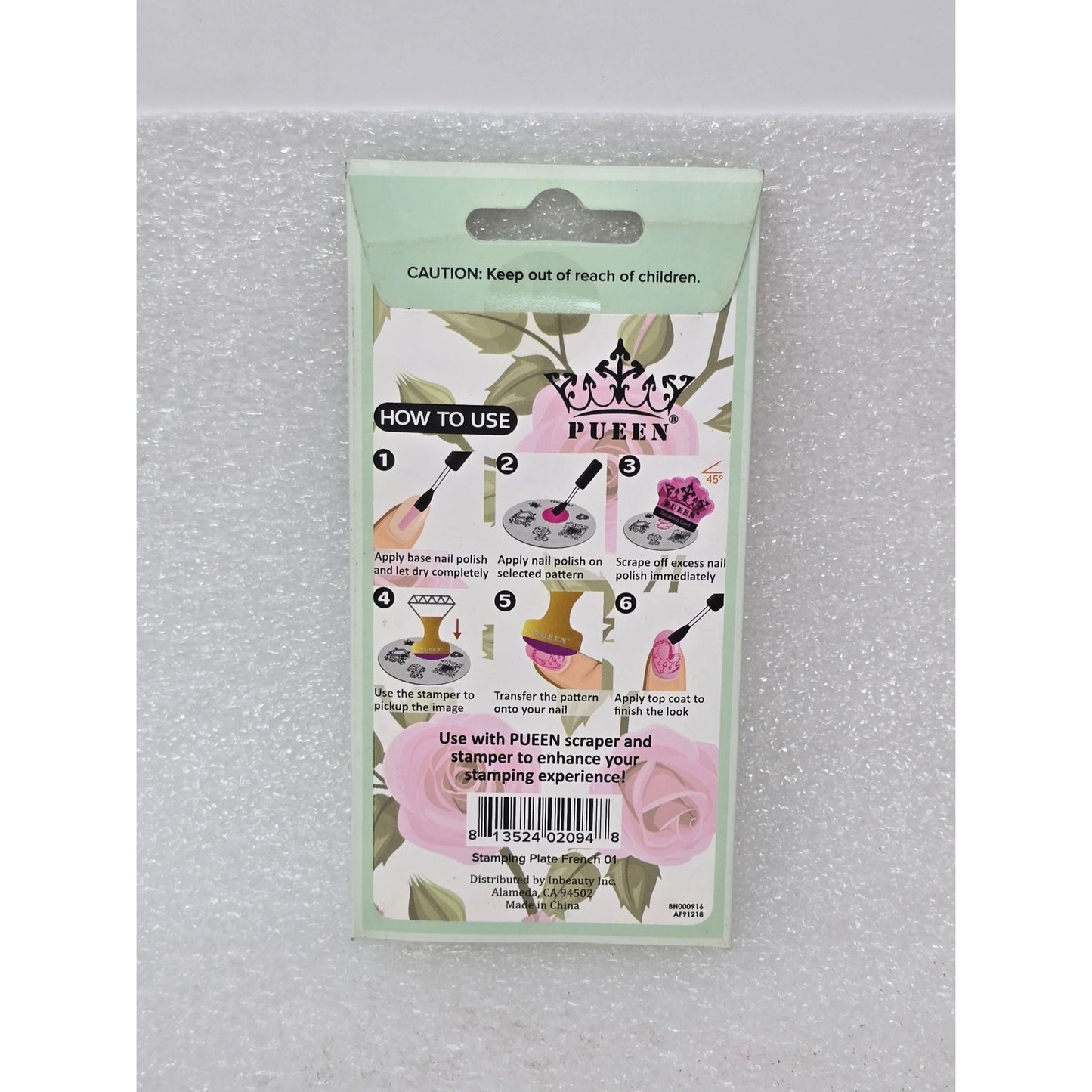 Pueen Nail Art Stamping Plate French 01 W/ Instructions & Packaging DIY Designs