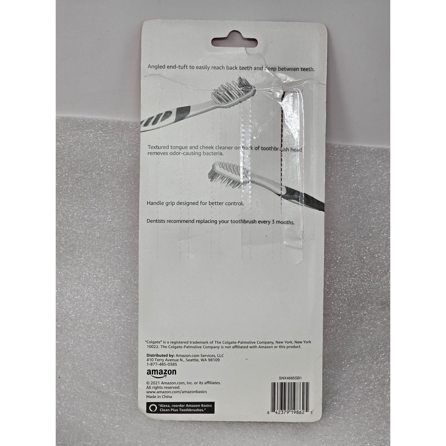 Amazon Basics Clean+ Toothbrushes 10-Pack Angled Soft Bristles Easy Grip Handle