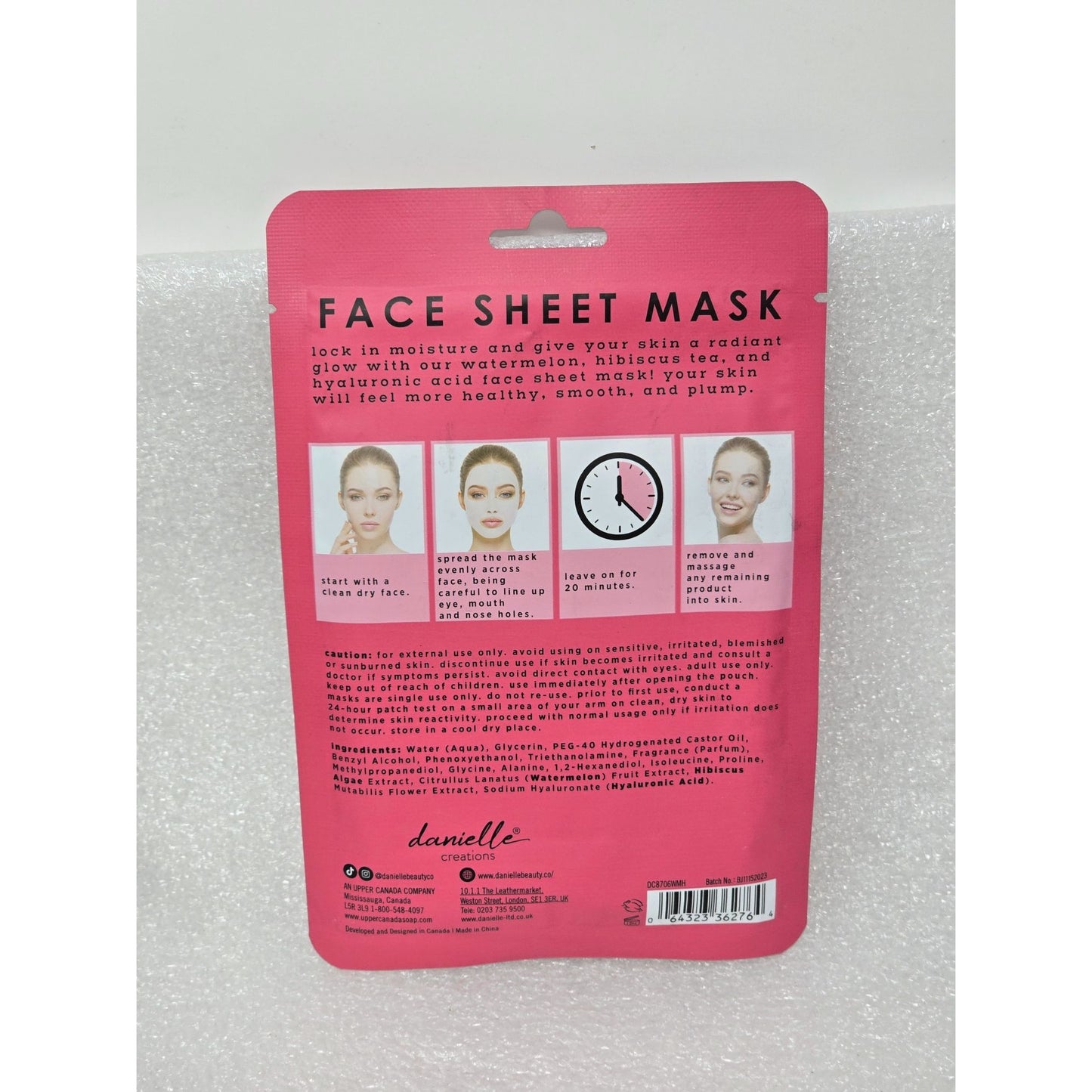 Danielle Creations Face Sheet Mask Watermelon Hibiscus Tea & Hyaluronic Acid