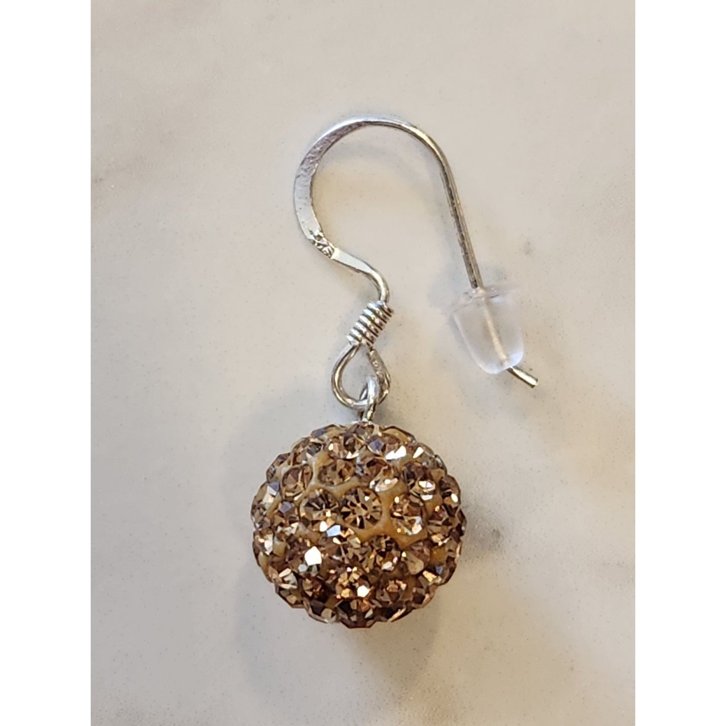 Sterling Silver Dangle Earrings With Brown Crystal Ball Beads