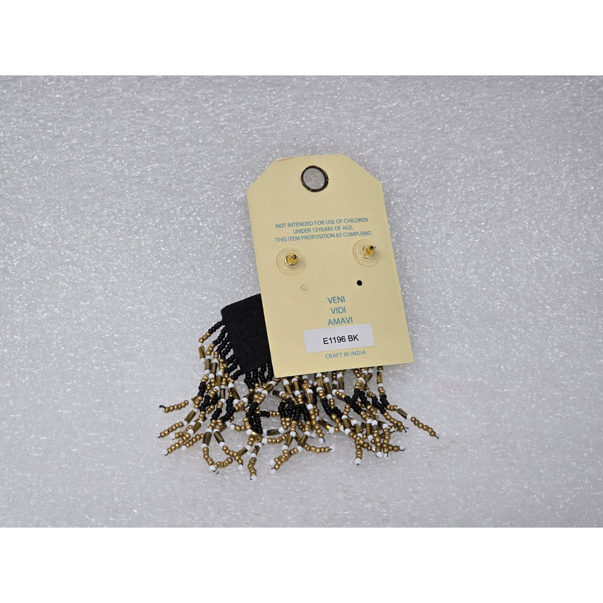 Ciel Handmade Black & White Beaded Fringe Earrings With Gold Accents Statement