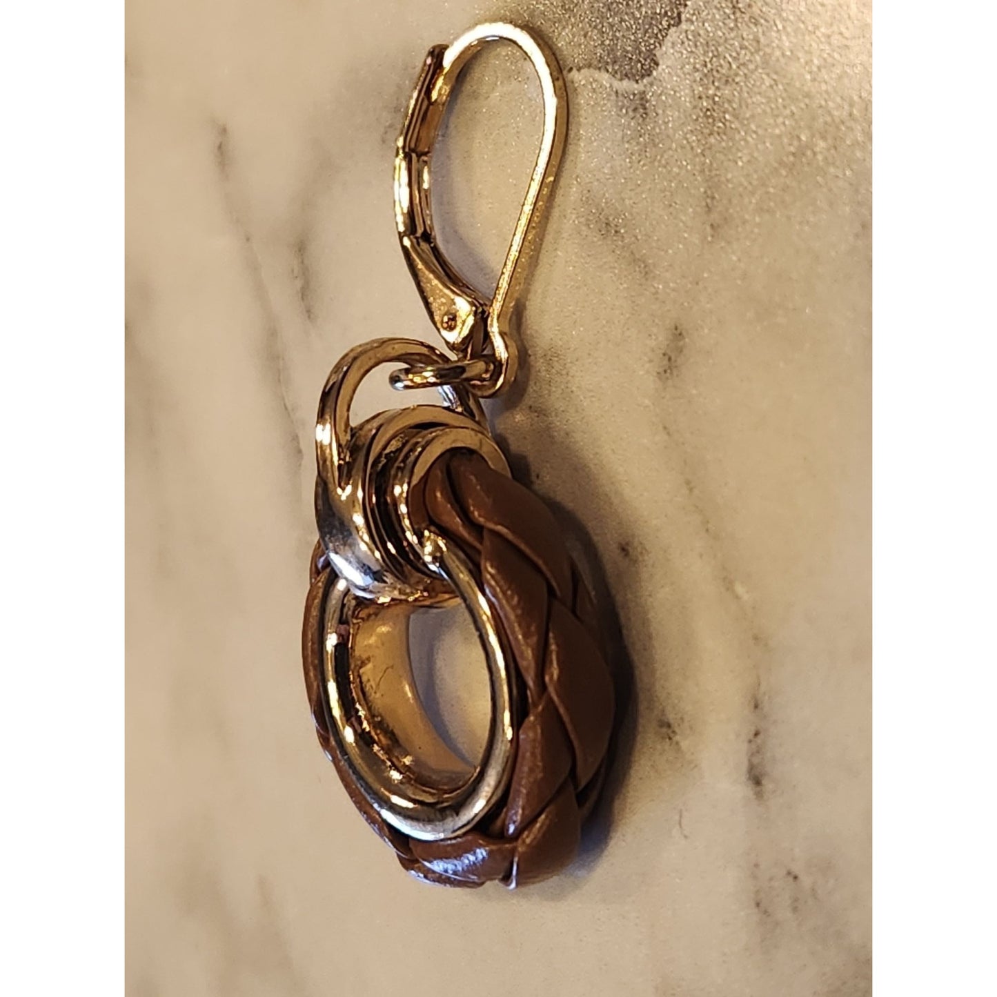 Chaps Gold-Tone & Brown Braided Hoop Leverback Earrings For Women