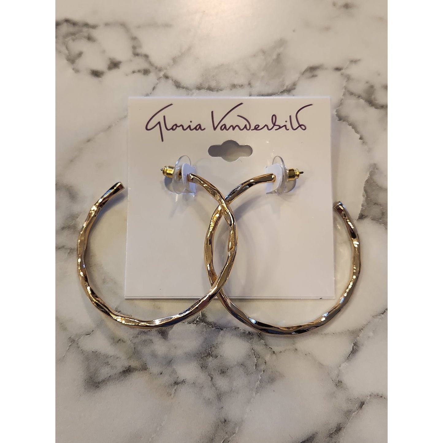 Gold-Tone Gloria Vanderbilt Twisted Hoop Earrings With Secure Backings