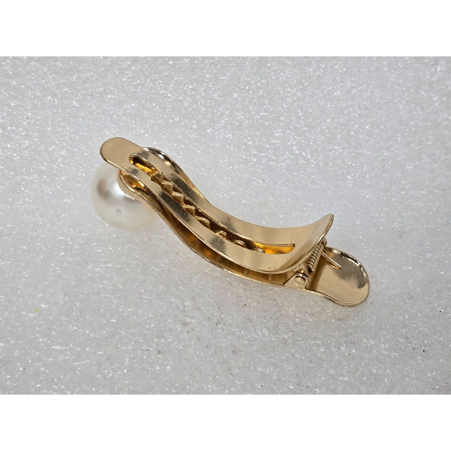 Gold-Tone Hair Clip With Faux Pearl Accent Elegant Design For Women French Style