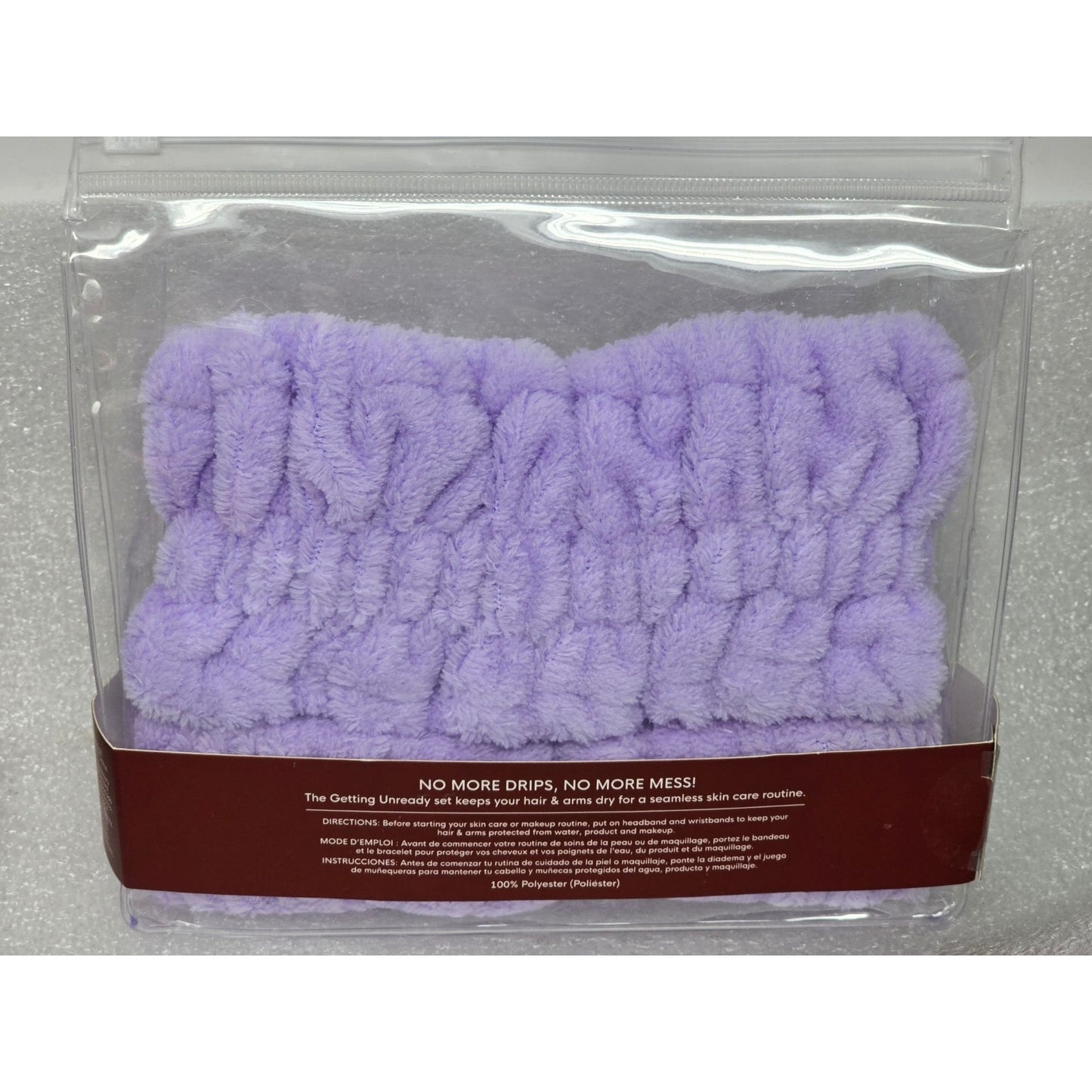 Beauty Secrets Getting Unready Spa Headband & Wristbands Soft Plush Lavender Set