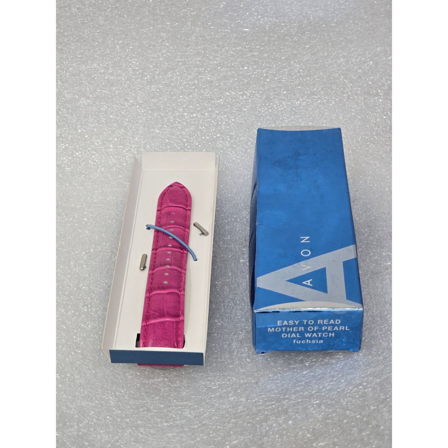Vintage Avon Easy-To-Read Mother Of Pearl Dial Watch With Fuchsia Band Boxed