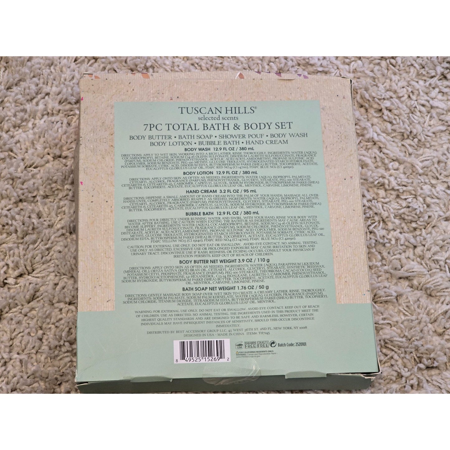 Tuscan Hills 7 Piece Total Bath Body Collection Spearmint Argan Oil Gift Set