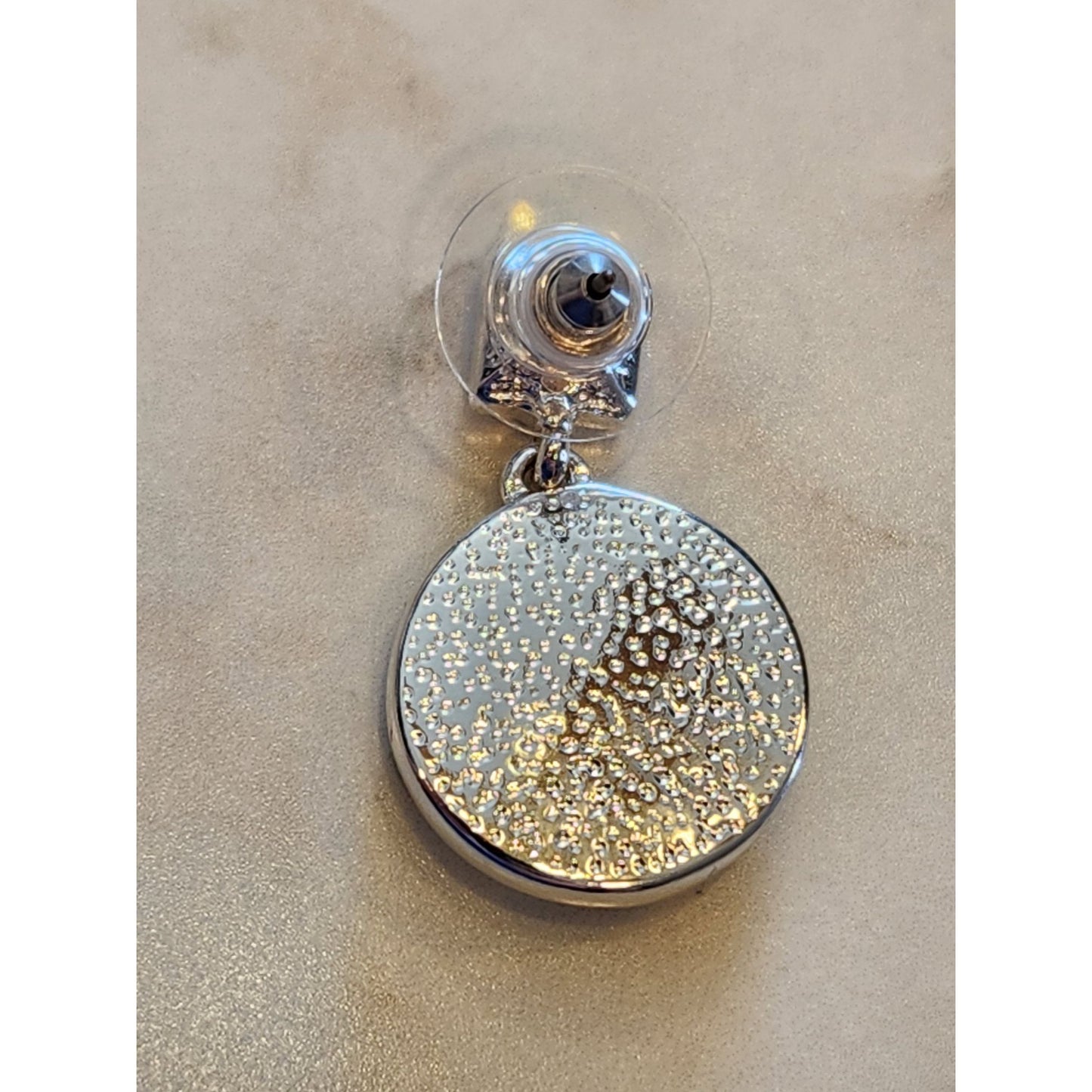 Gloria Vanderbilt Silver Tone & Blue Crystal Drop Earrings Square Round Accents