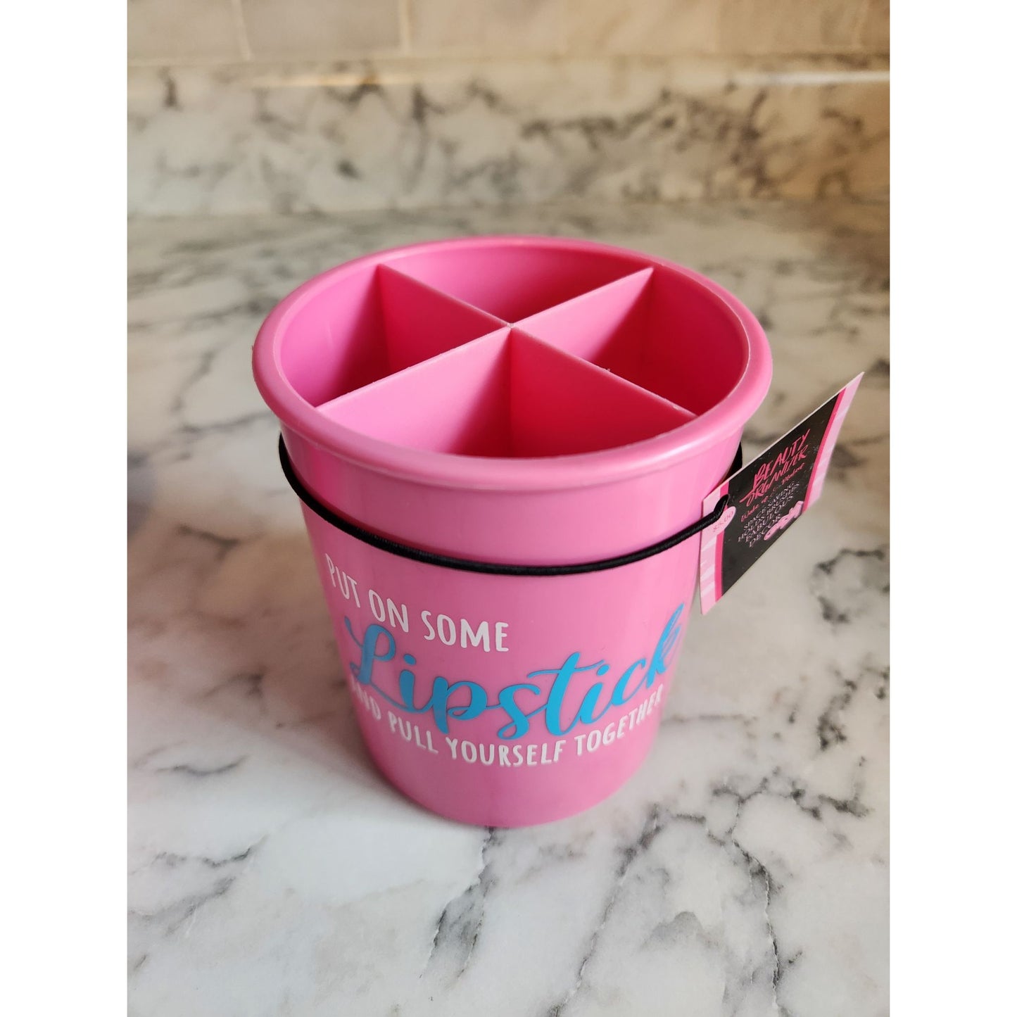Pink Beauty Organizer With "Put On Some Lipstick & Pull Yourself Together" Quote