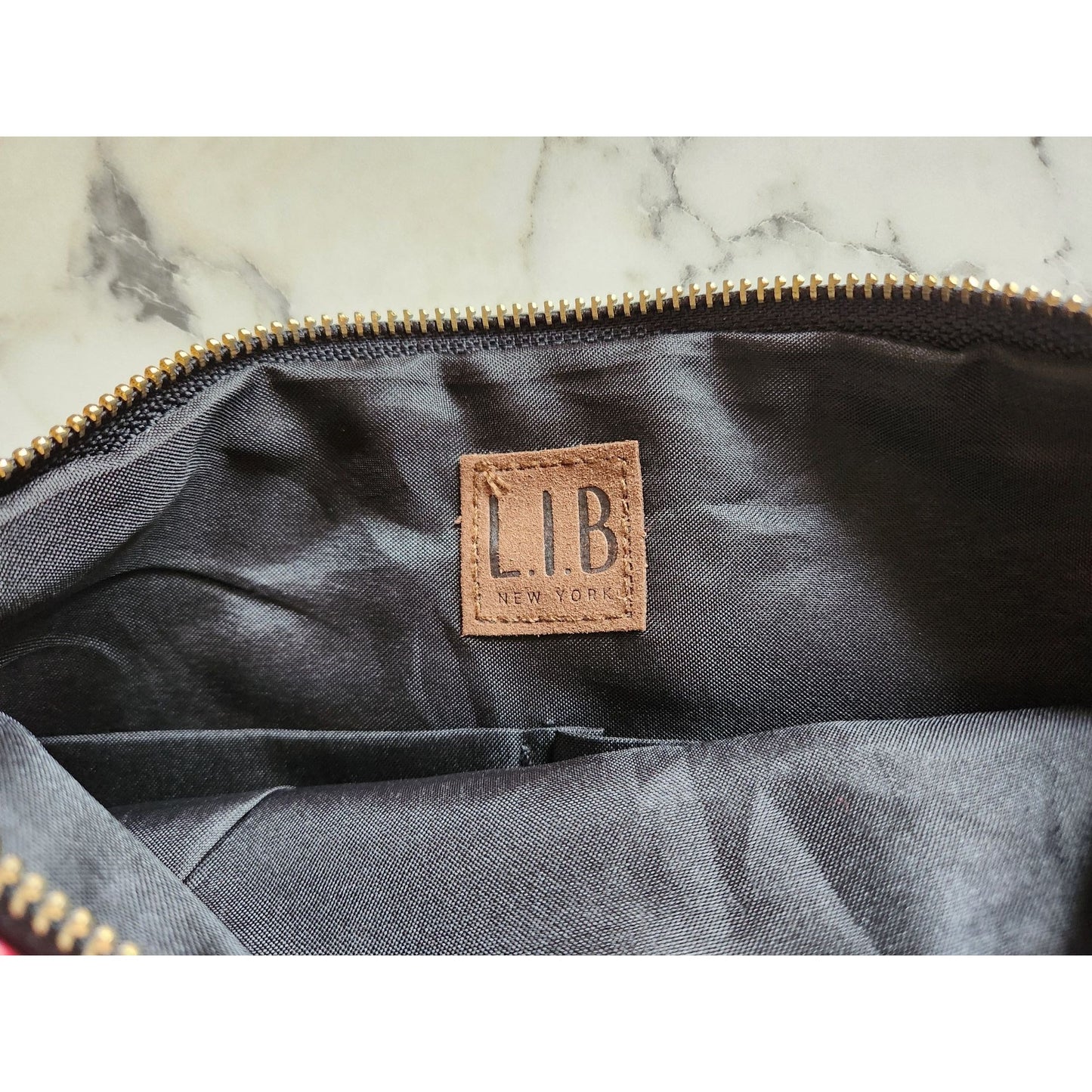 LIB New York Black Red Buffalo Plaid Print Wristlet Small Zip Purse