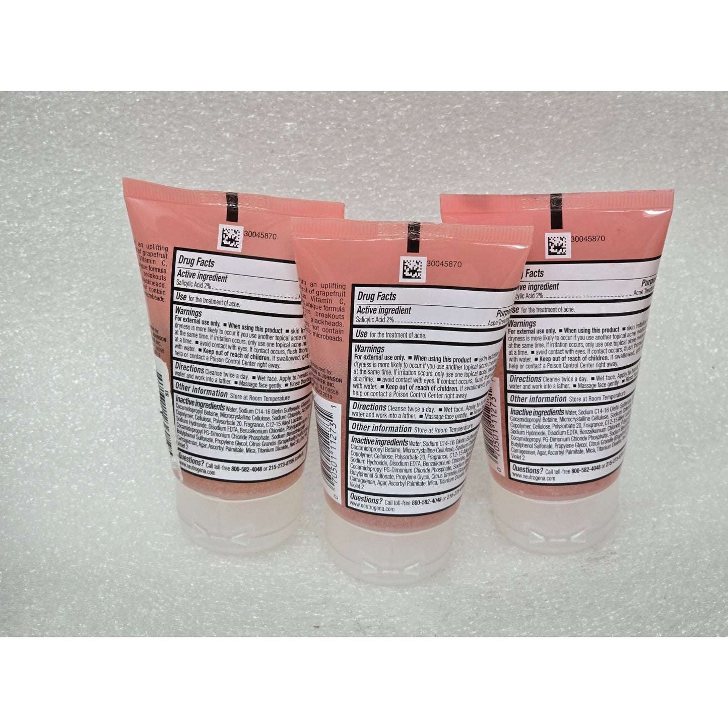 Lot of 3 Neutrogena Oil-Free Acne Wash Pink Grapefruit Foaming Scrub 2 Fl Oz