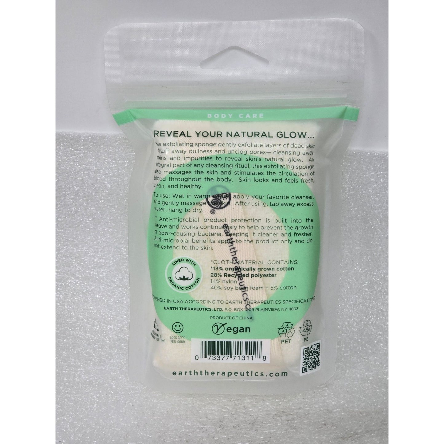 Earth Therapeutics Exfoliating Hydro Sponge Vegan Organic Cotton Body Care