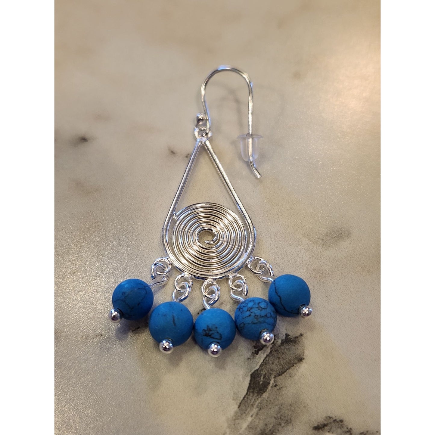 Sterling Silver Teardrop Earrings With Blue Beads