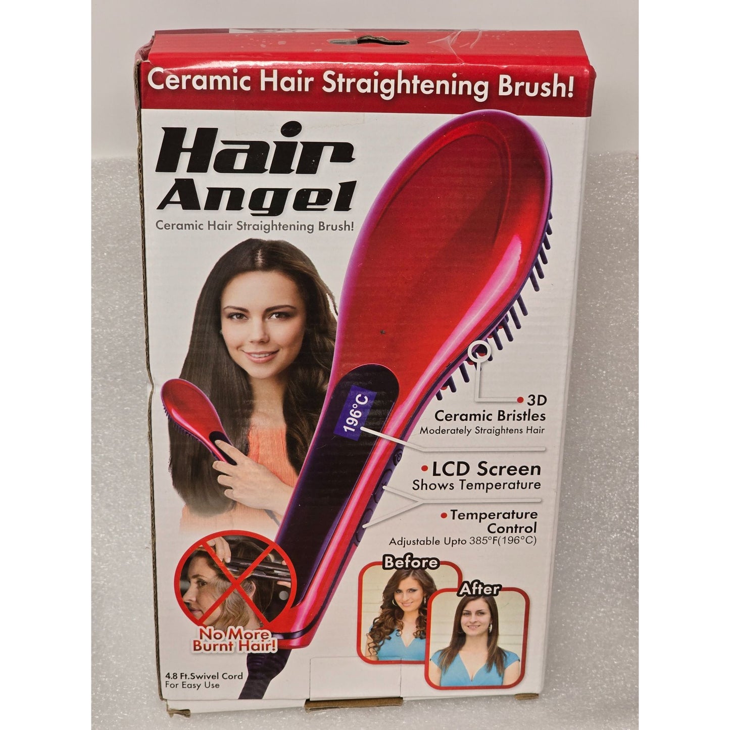 Hair Angel Ceramic Hair Straightening Brush 3D Ceramic Bristles LCD Screen 385°F