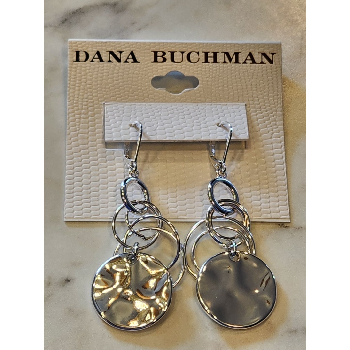 Dana Buchman Silver-Tone Textured Drop Earrings With Circular Accents