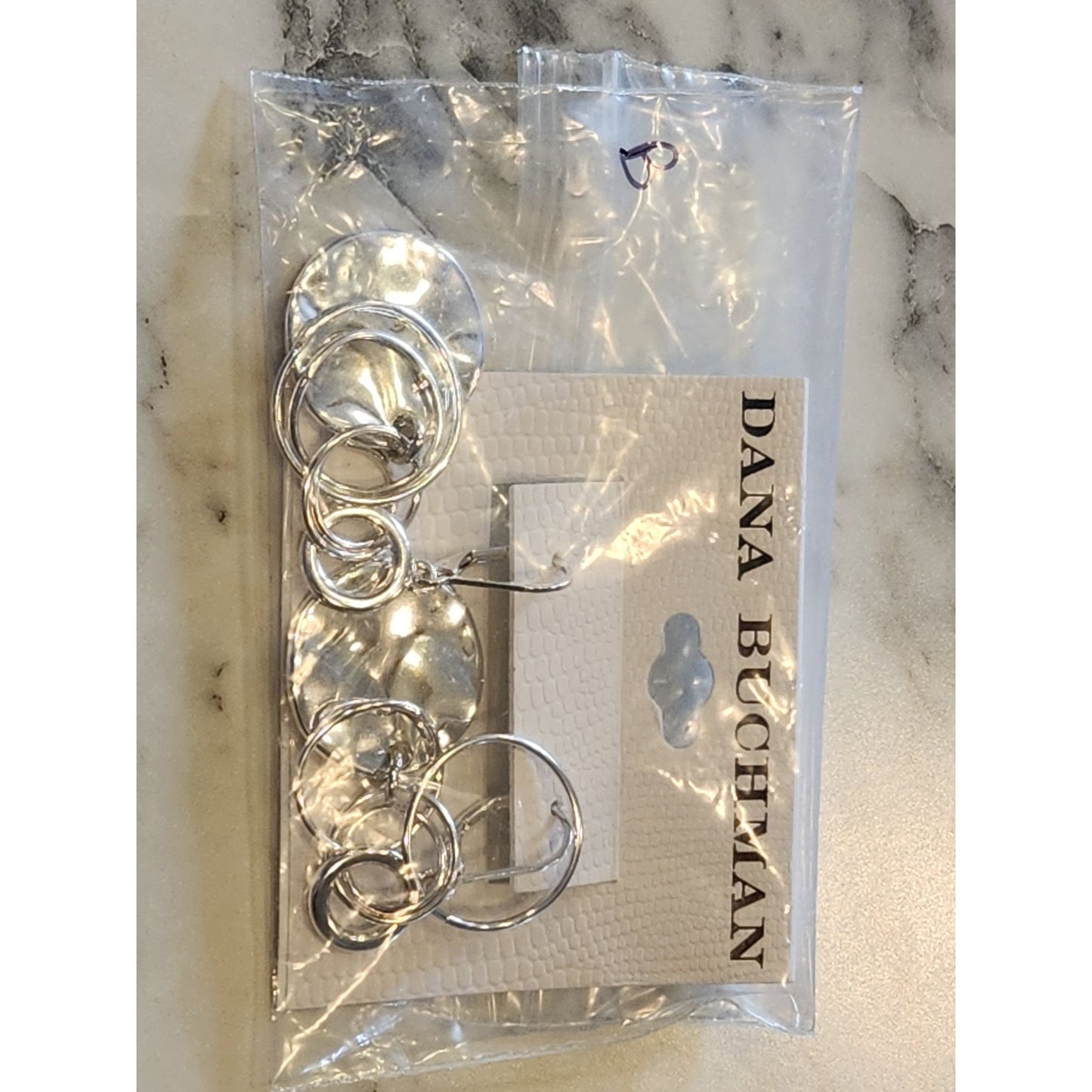 Dana Buchman Silver-Tone Textured Drop Earrings With Circular Accents