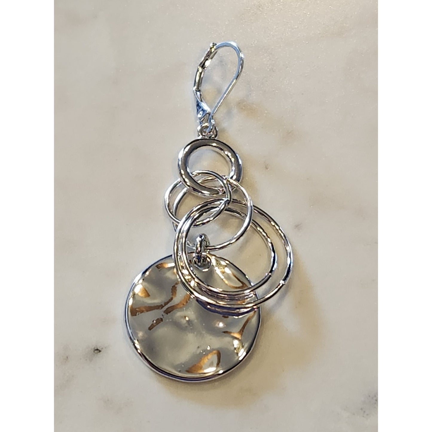 Dana Buchman Silver-Tone Textured Drop Earrings With Circular Accents