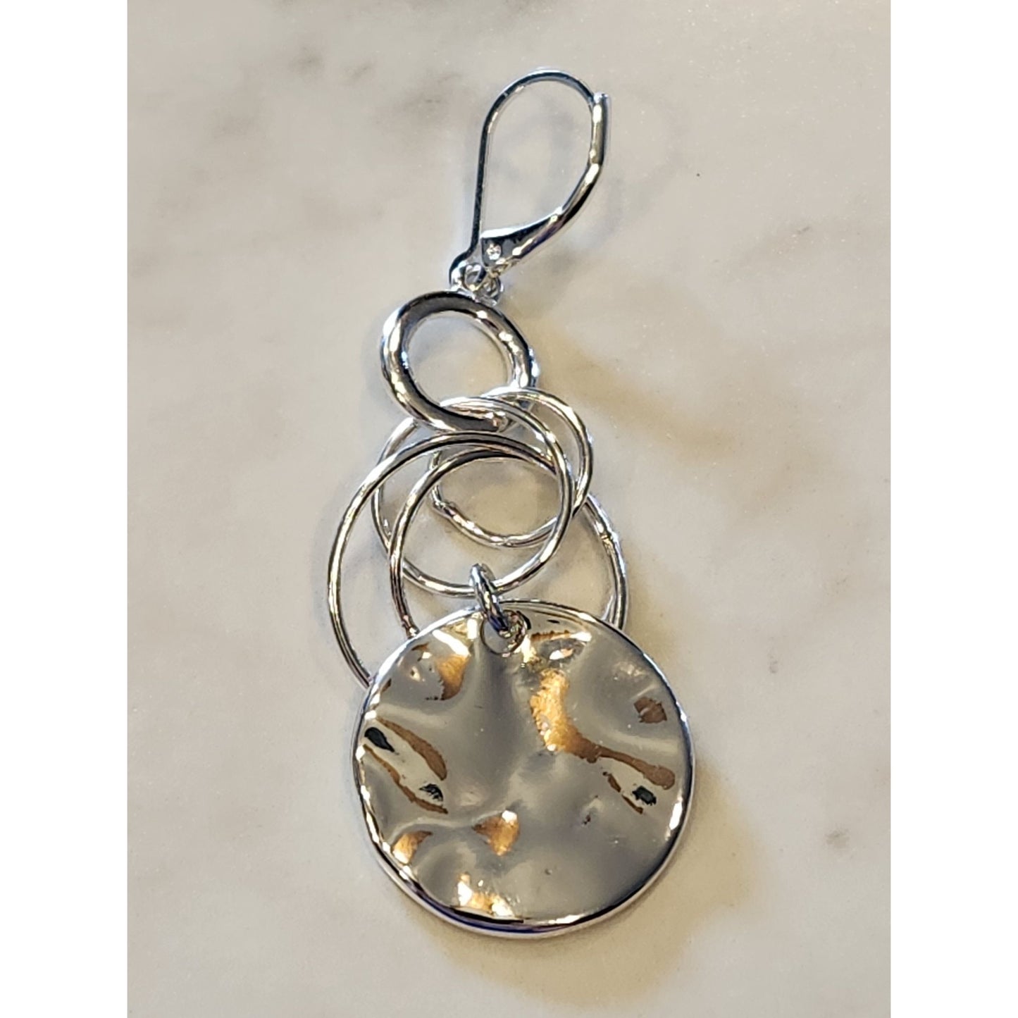 Dana Buchman Silver-Tone Textured Drop Earrings With Circular Accents