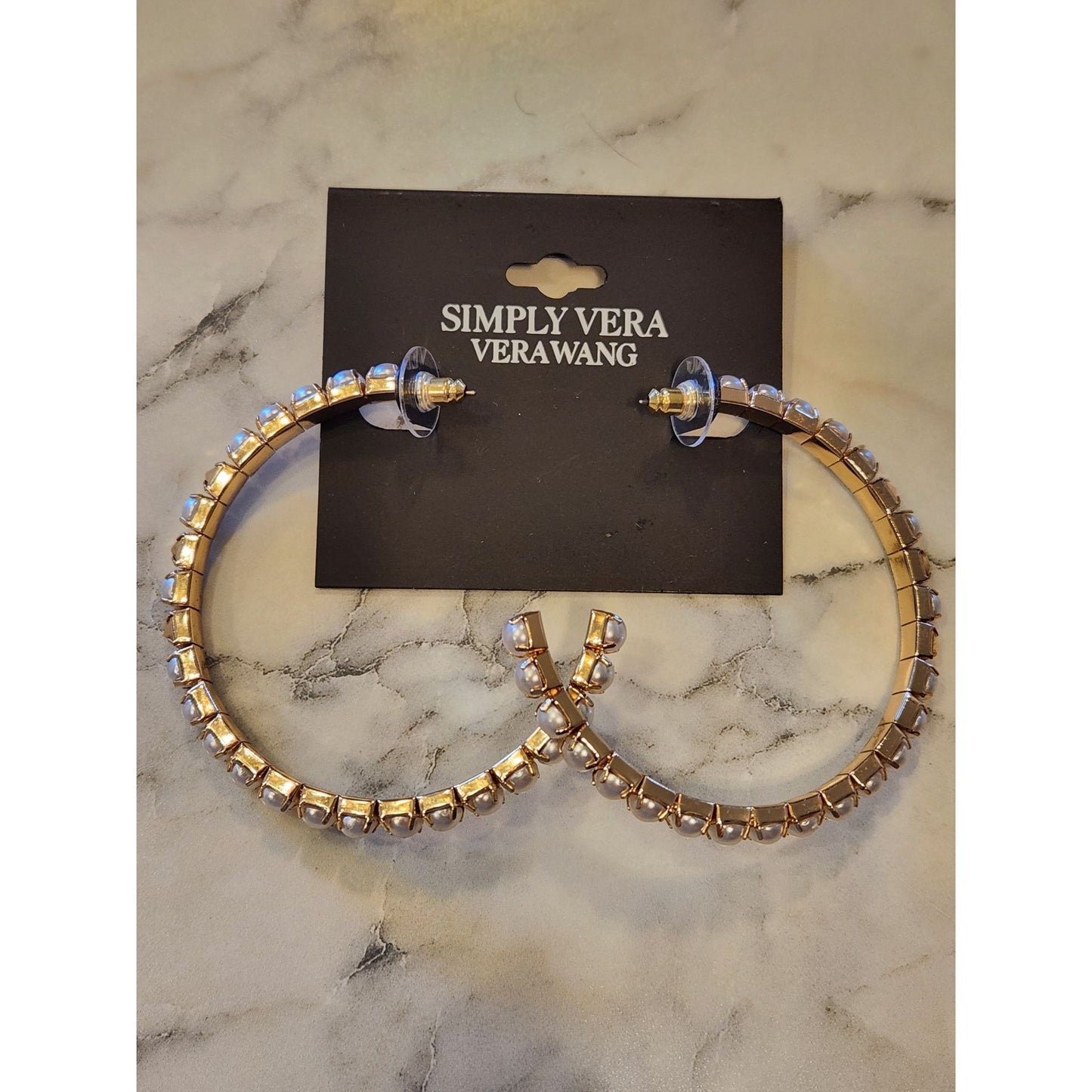 Simply Vera Vera Wang Gold-Tone & Faux Pearl Embellished Hoop Earrings