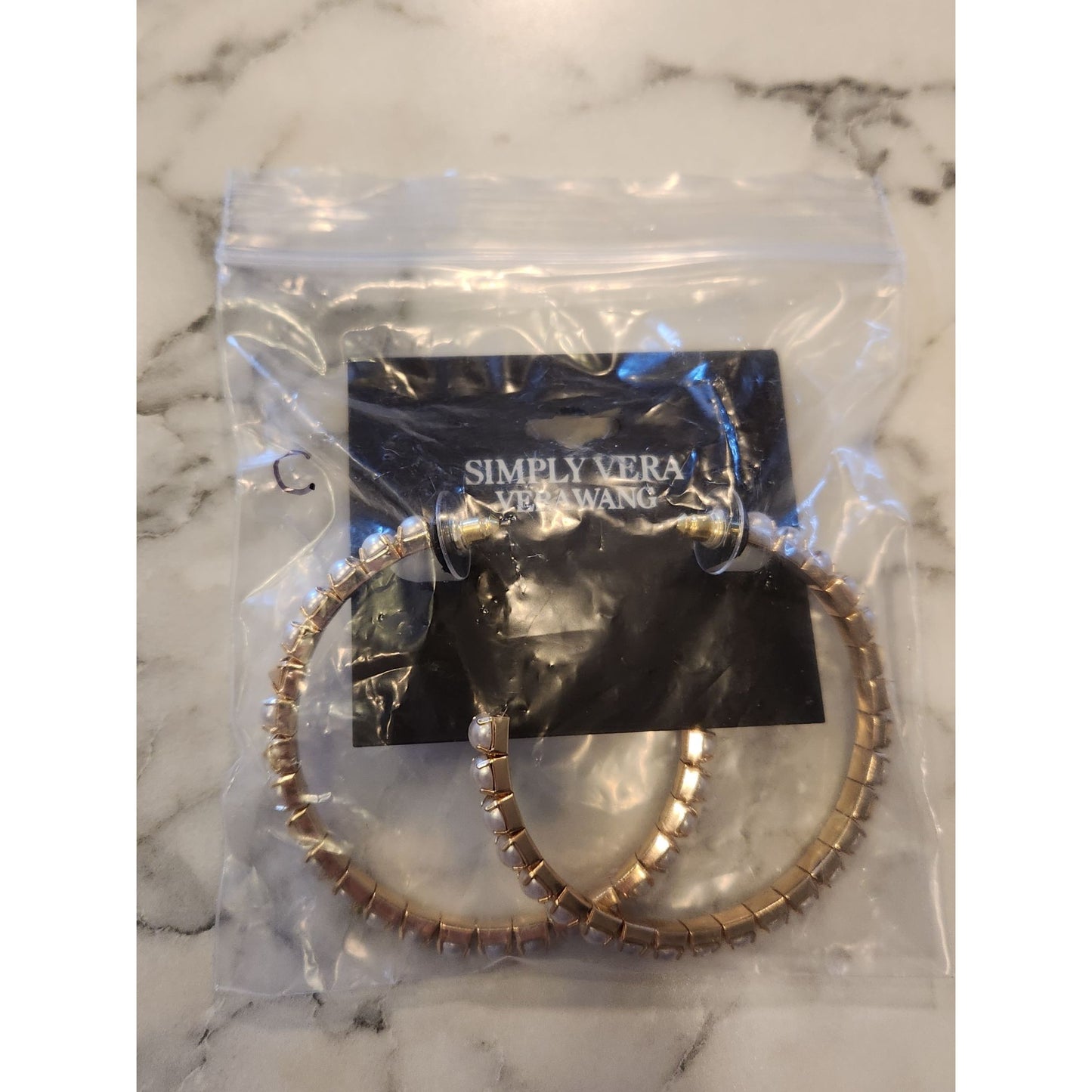 Simply Vera Vera Wang Gold-Tone & Faux Pearl Embellished Hoop Earrings