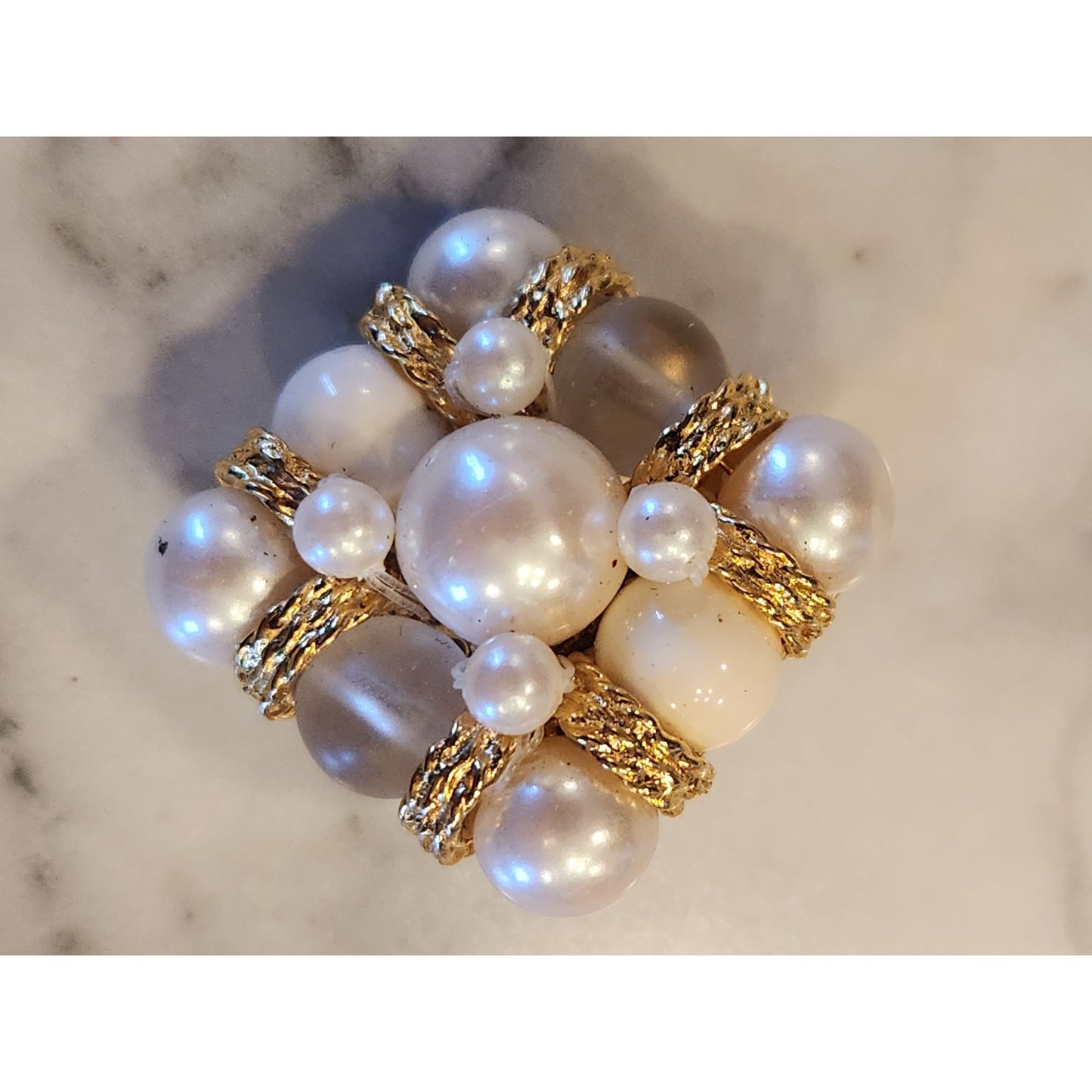 Vintage Square Faux Pearl & Gold-Tone Clip-On Earrings