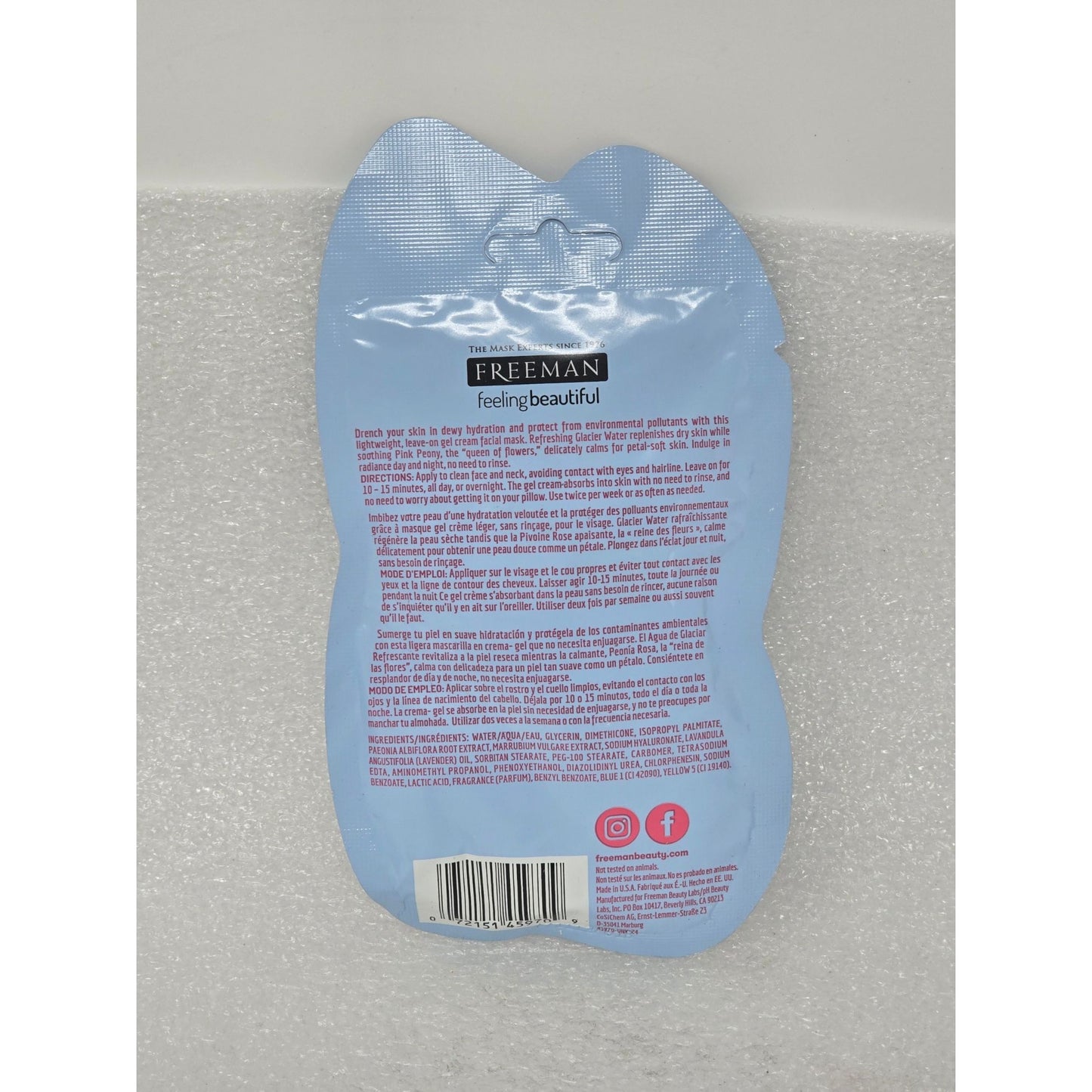 Freeman Hydrating Glacier Water & Pink Peony Gel Cream Mask 15ml