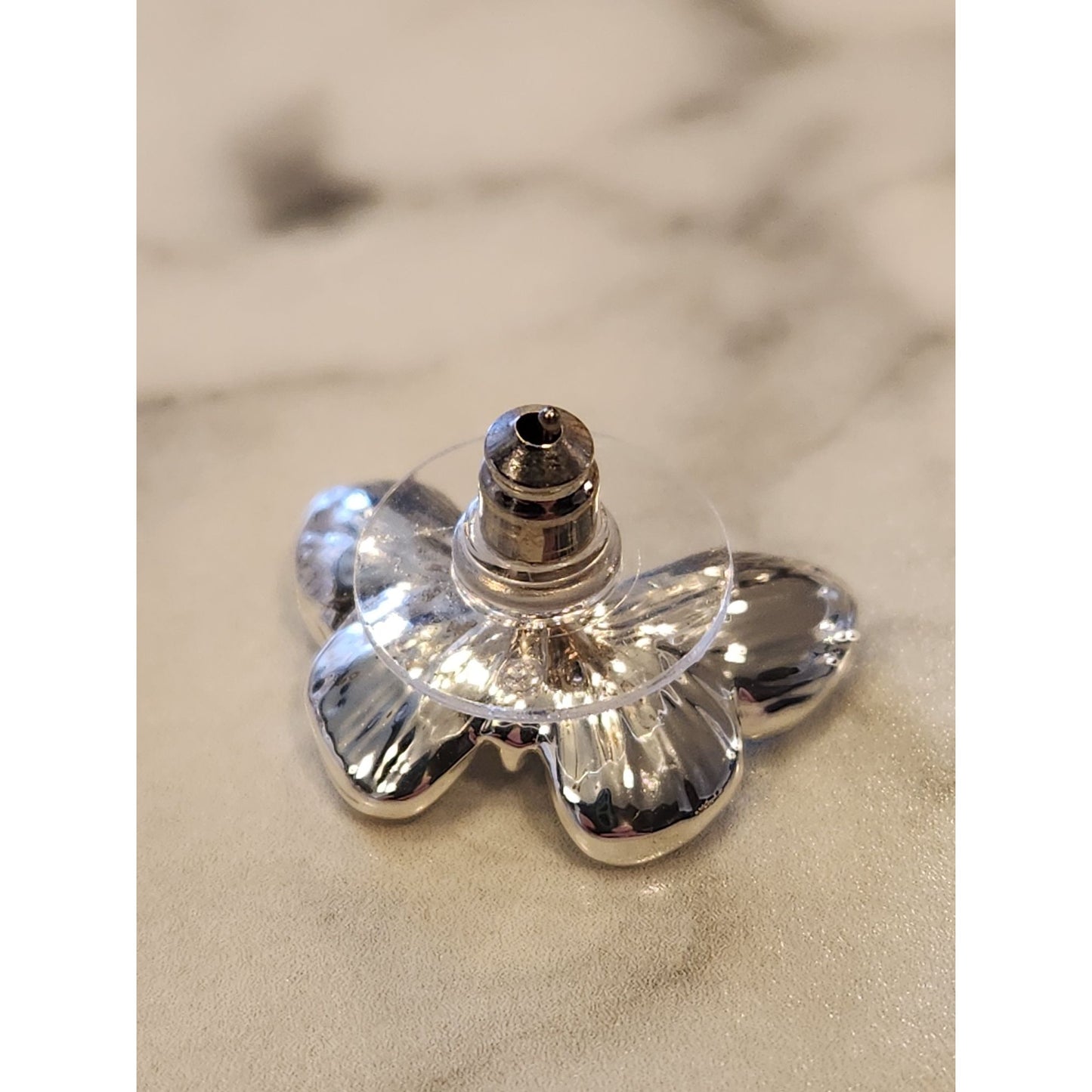 Napier Butterfly Shaped Silver-Tone Stud Earrings With Clear Crystal Accents