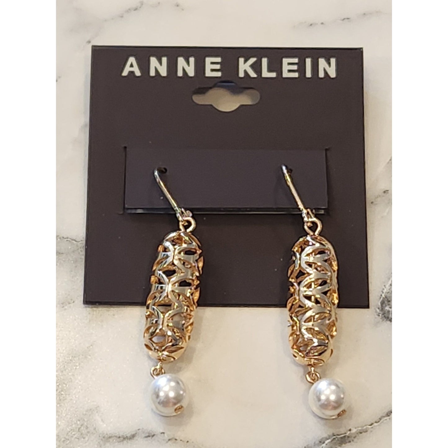 Anne Klein Gold-Tone Filigree Drop Earrings With Faux Pearl Accent