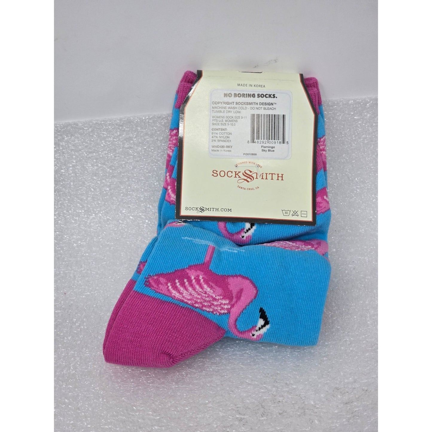 Socksmith Womens Flamingo Graphic Cotton Crew Socks Blue Pink One Size Fits Most