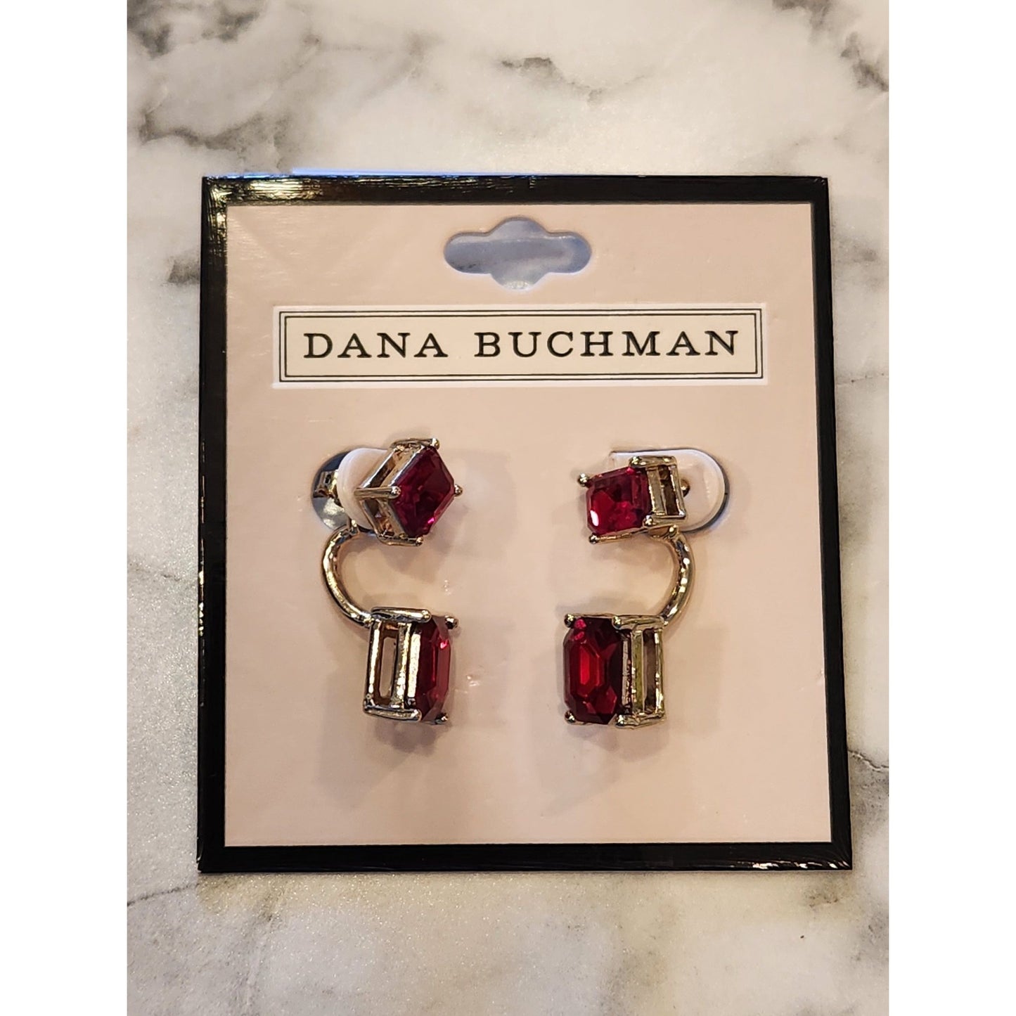 Dana Buchman Red & Gold-Tone Double Gemstone Drop Earrings