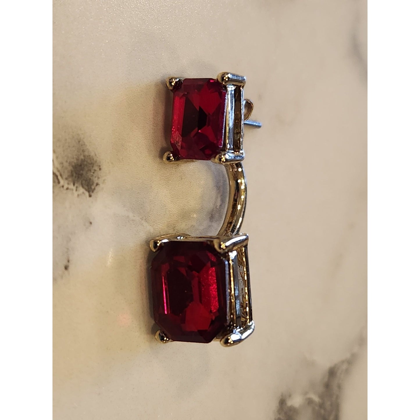Dana Buchman Red & Gold-Tone Double Gemstone Drop Earrings
